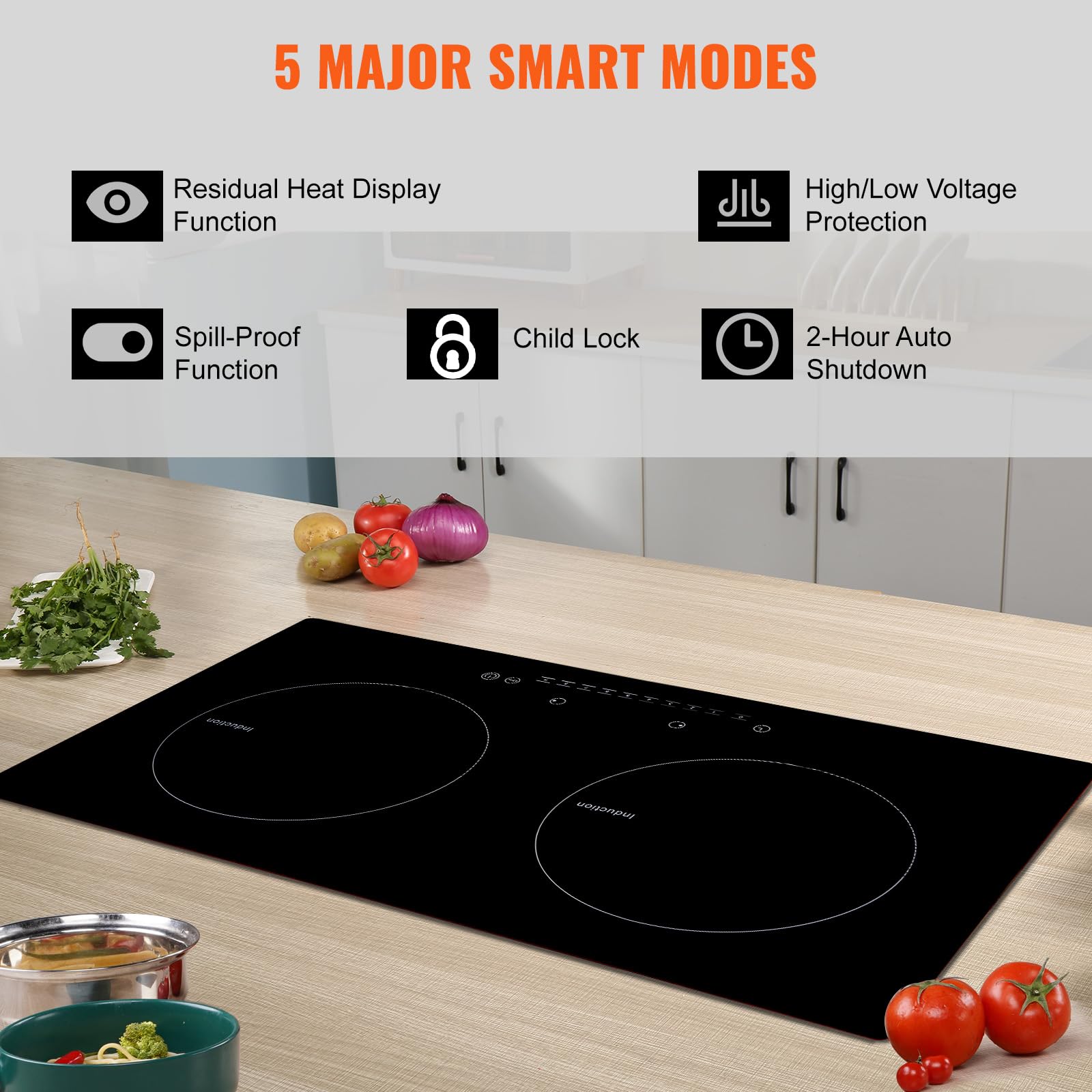 VEVOR Built-in Induction Electric Stove Top 30 Inch,5 Burners Electric Cooktop,9 Power Levels & Sensor Touch Control,Easy to Clean Ceramic Glass Surface,Child Safety Lock,240V