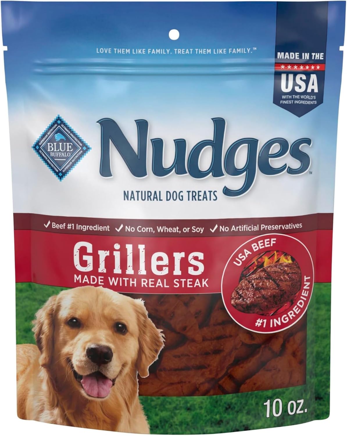 Blue Buffalo Nudges Grillers Natural Dog Treats, Made in the USA with Real Steak, 16-oz Bag