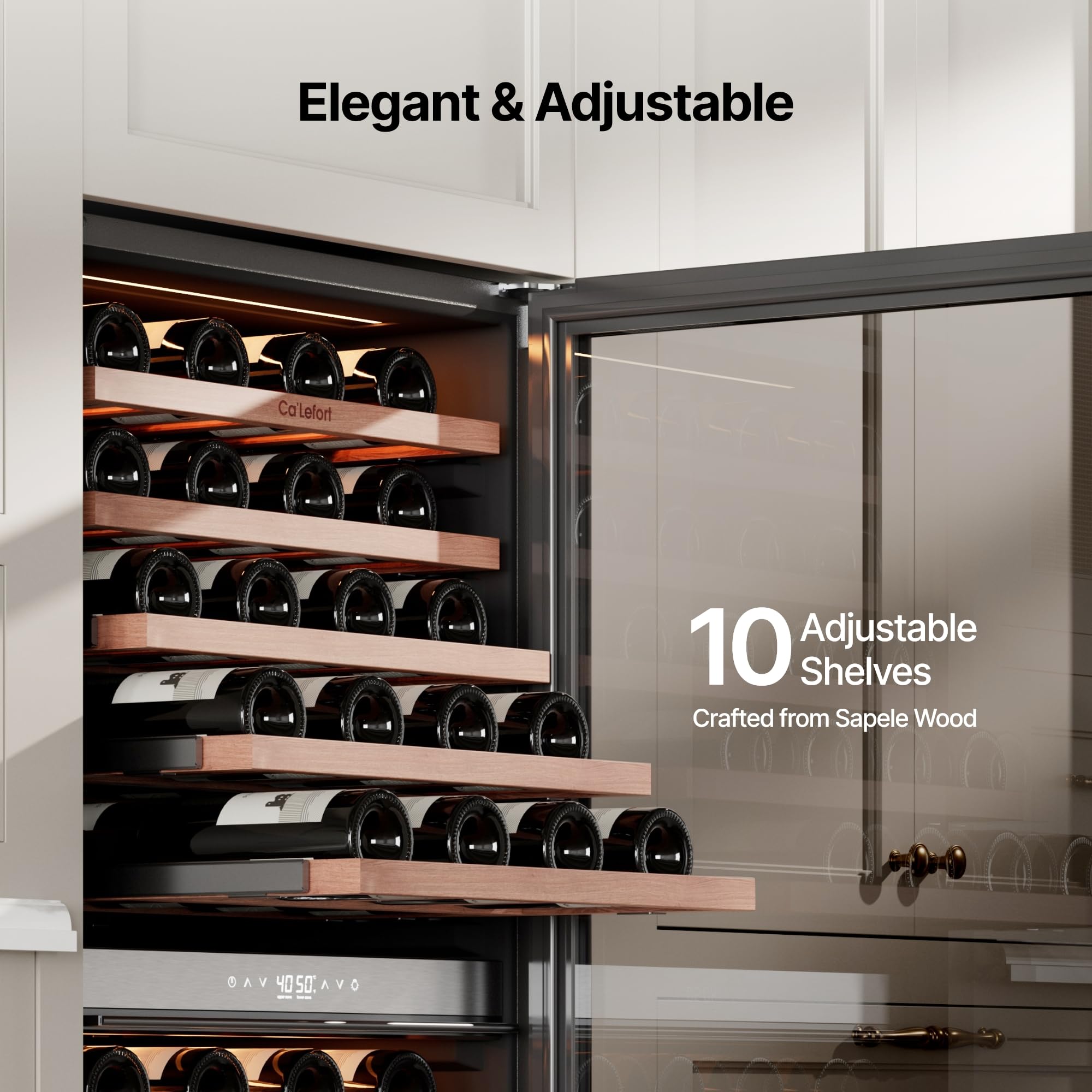 Ca'Lefort 15 Inch Wine Fridge, 33 Bottle Wine Cooler Refrigerator, 40-65°F Wine Refrigerator Glass Door, 3 LED Wine Fridge, Built-in or Freestanding Fridge for Home/Bar/Kitchen (3.0 cu.ft)