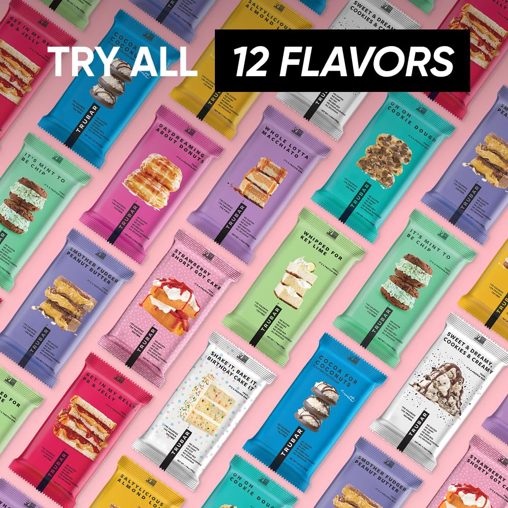 TRUBAR Vegan Protein Bars - Soy Free, Dairy Free, Gluten Free Protein Bars - No Sugar Alcohols - Non-GMO - 12g of Protein - It's Mint To Be Chip - 12 Count