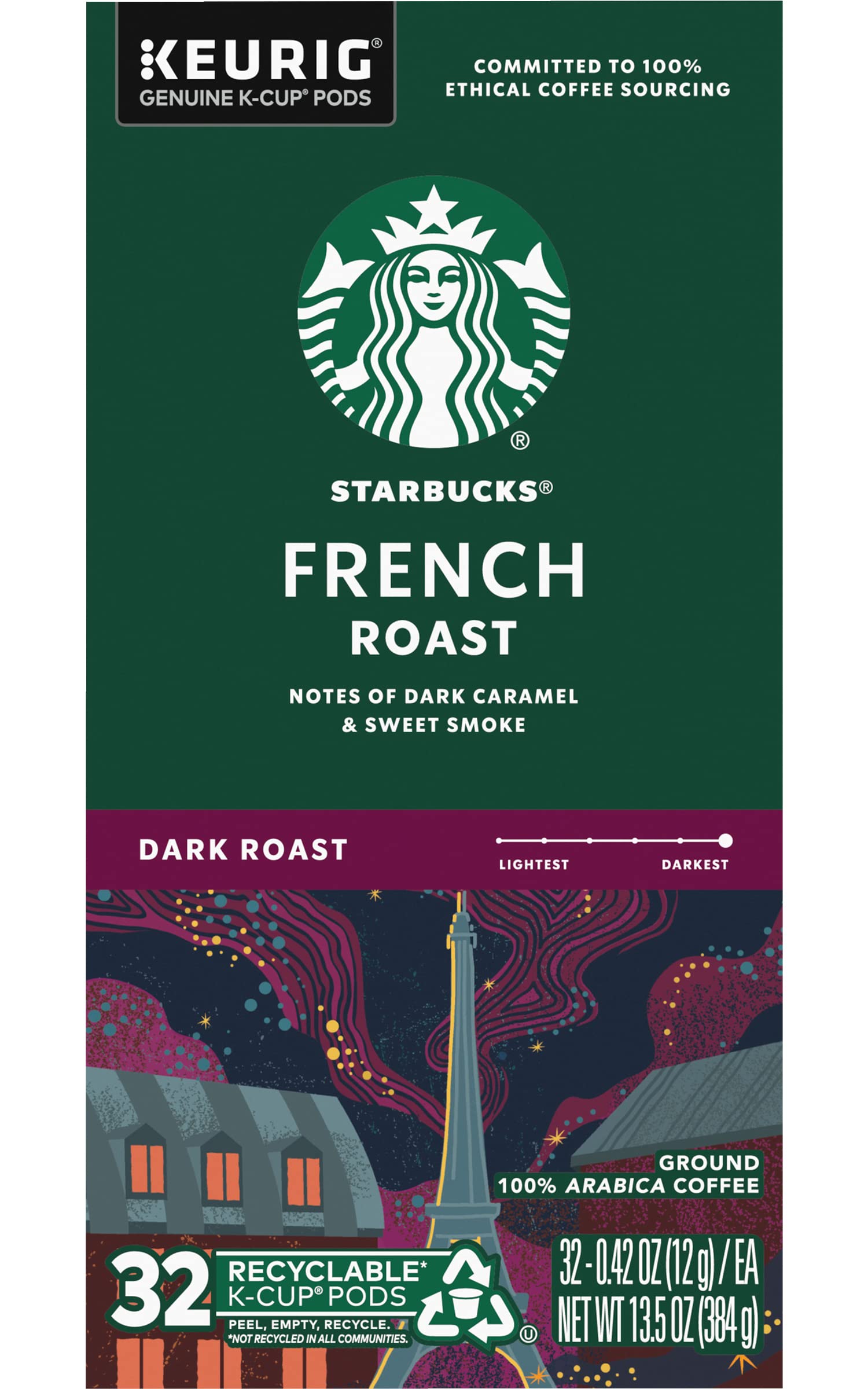 Starbucks K-Cup Coffee Pods, Dark Roast Hot or Iced Coffee, French Roast, 96 Keurig Pods
