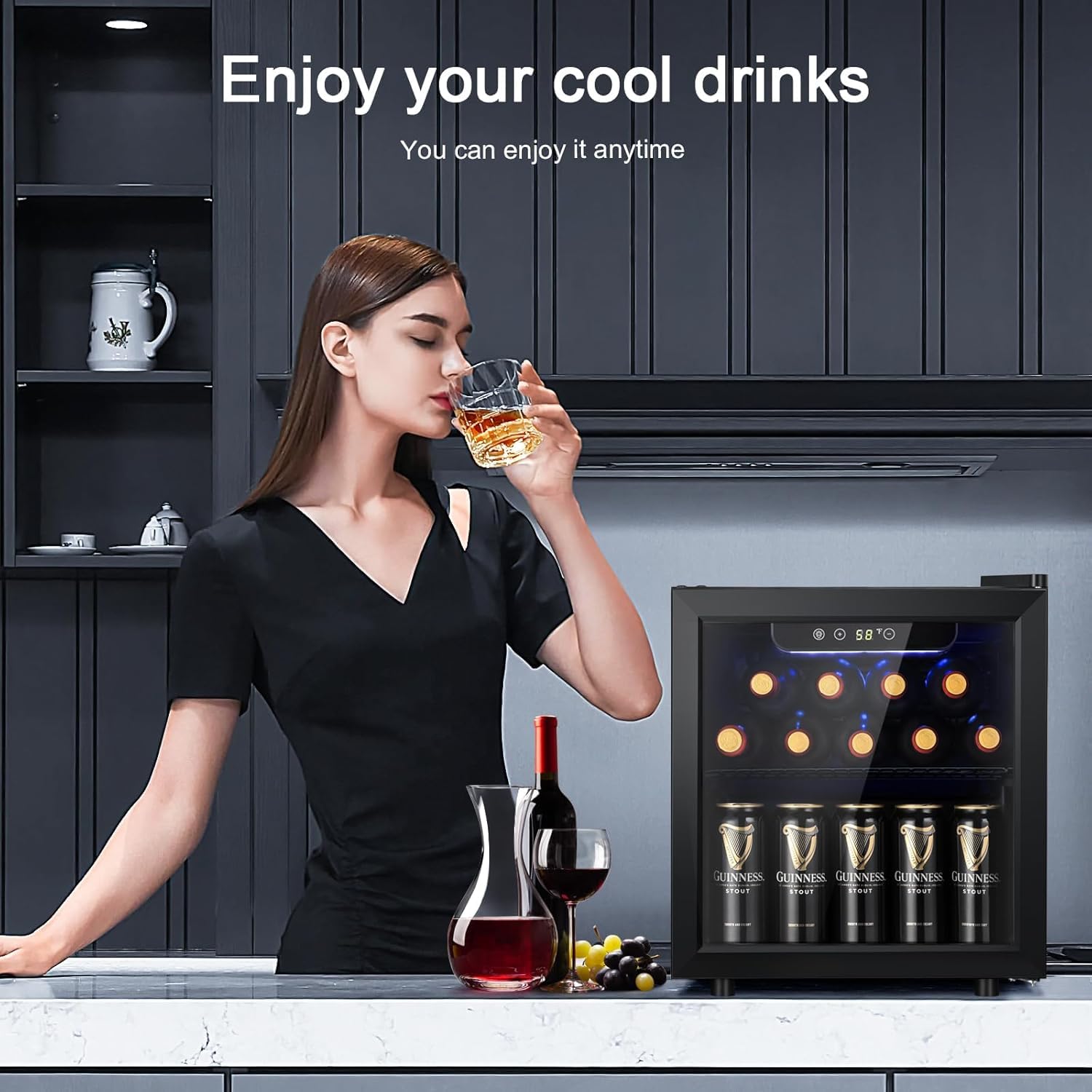 Antarctic Star Wine Cooler, Beverage Refrigerator, 16 Bottle Freestanding Quiet Wine Cellar Front Glass Door for Home and Bar, Digital Temp Control, 1.71 Cu.Ft.