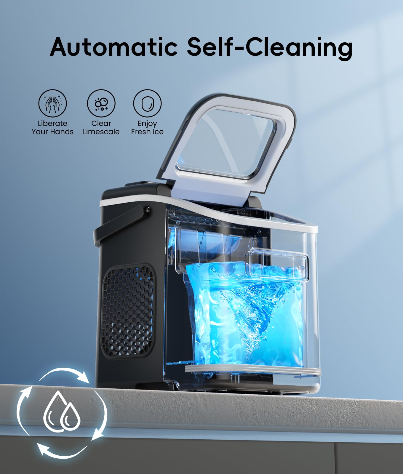 ecozy 2.1" Clear Ice Ball Maker Countertop with CrystalFlux Technology, Minimal Footprint Sphere Ice Maker with 8H Timer, 1 pc in 30 Mins, 48 pcs/Day, Self-Cleaning for Home Bar Whiskey & Bourbon