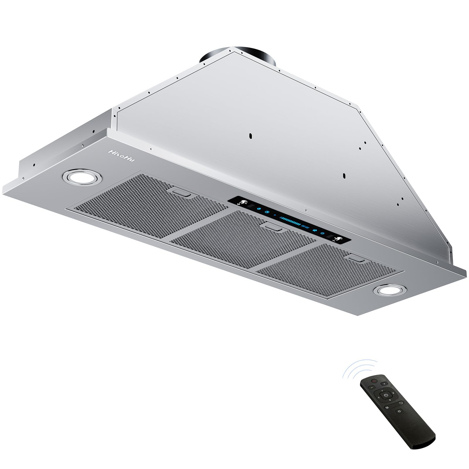 HisoHu 30 Inch Under Ducted Cabinet Range Hood with 1200 CFM, 4 Speed Gesture Sensing Kitchen Exhaust Hood & Touch Control Panel, Stainless Steel Stove Vent Hood with 2 LED Lights