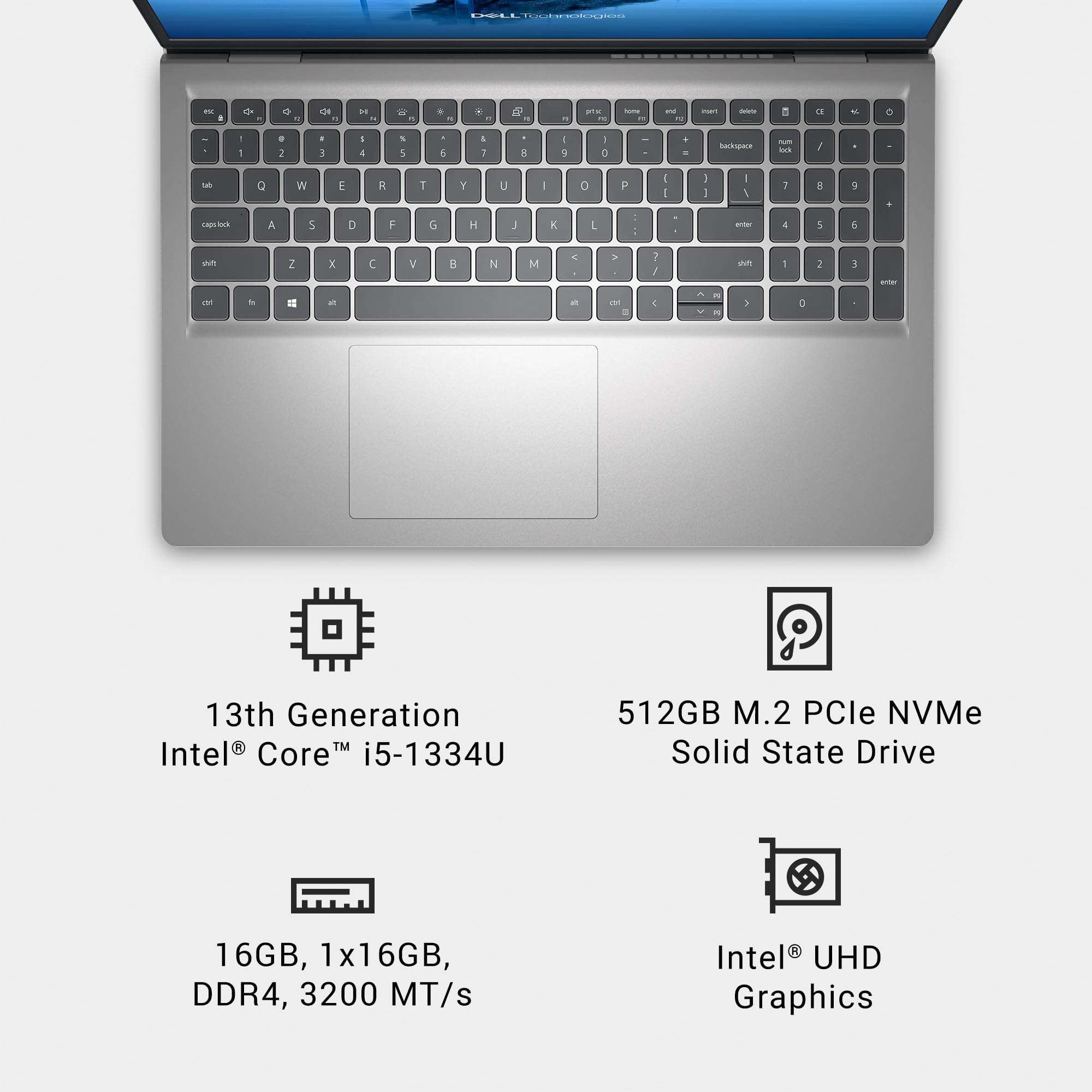 Dell 15 Laptop DC15250-15.6-inch FHD 120Hz Display, Intel Core 3 Processor 100U, 8GB DDR4 RAM, 512GB SSD, Intel UHD Graphics, Windows 11 Home, Onsite Service - Carbon Black
