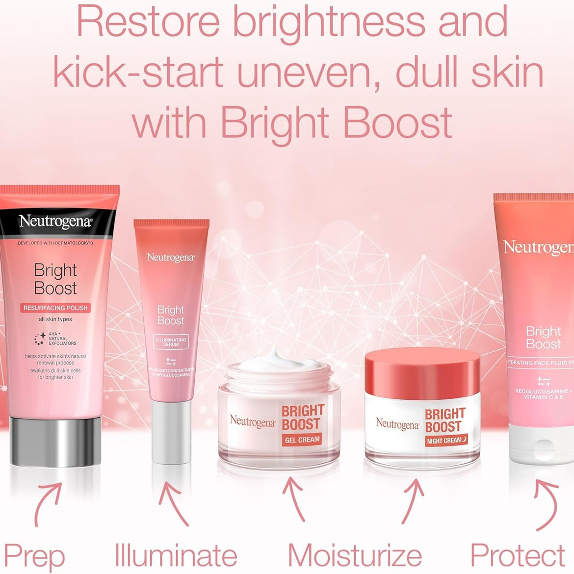 Neutrogena Bright Boost Night Gel Cream, 50ml, energizes dull skin, non-comedogenic, alcohol-free, formulated with Neoglucosamine for brighter, smoother skin