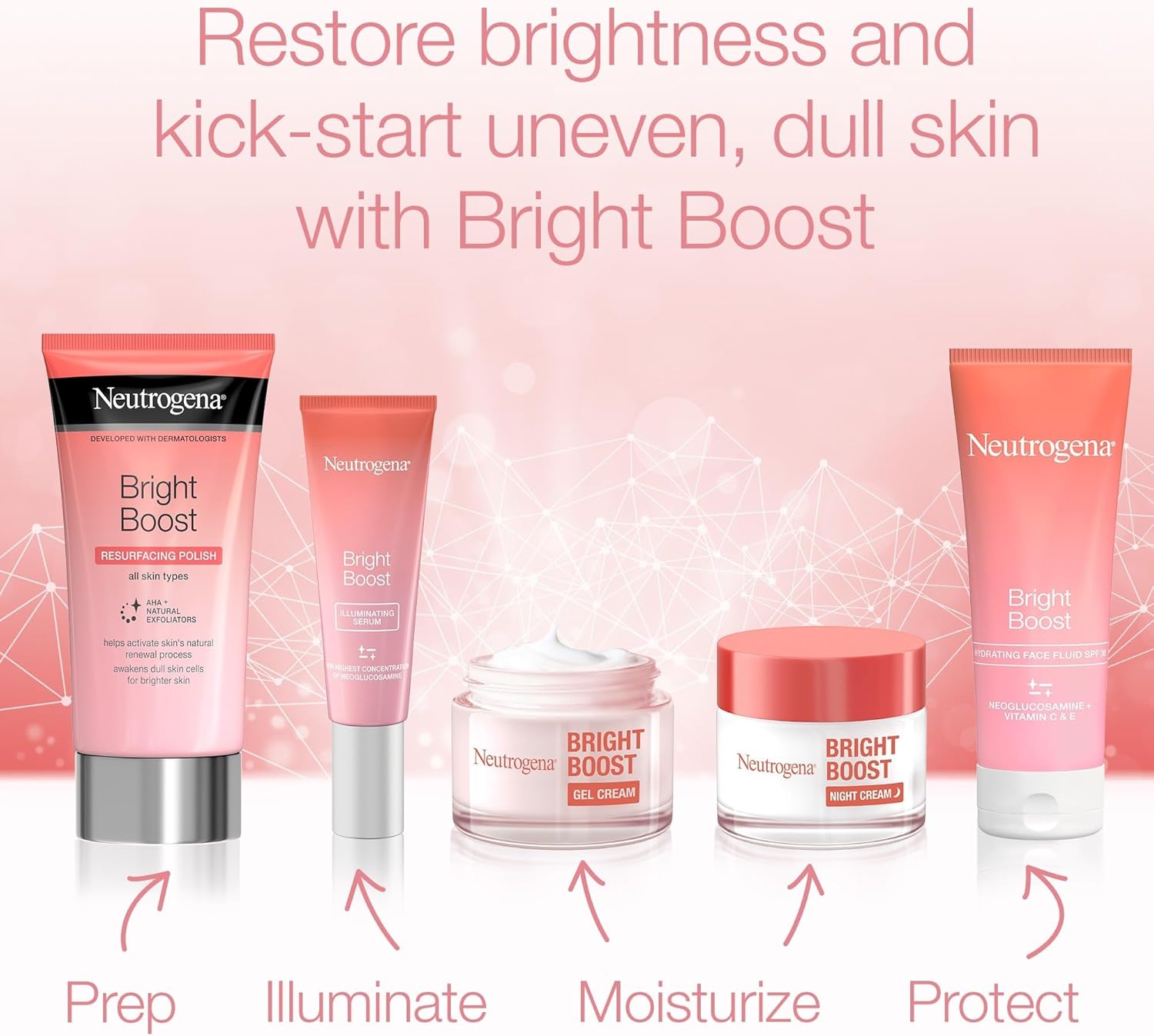 Neutrogena Bright Boost Night Gel Cream, 50ml, energizes dull skin, non-comedogenic, alcohol-free, formulated with Neoglucosamine for brighter, smoother skin
