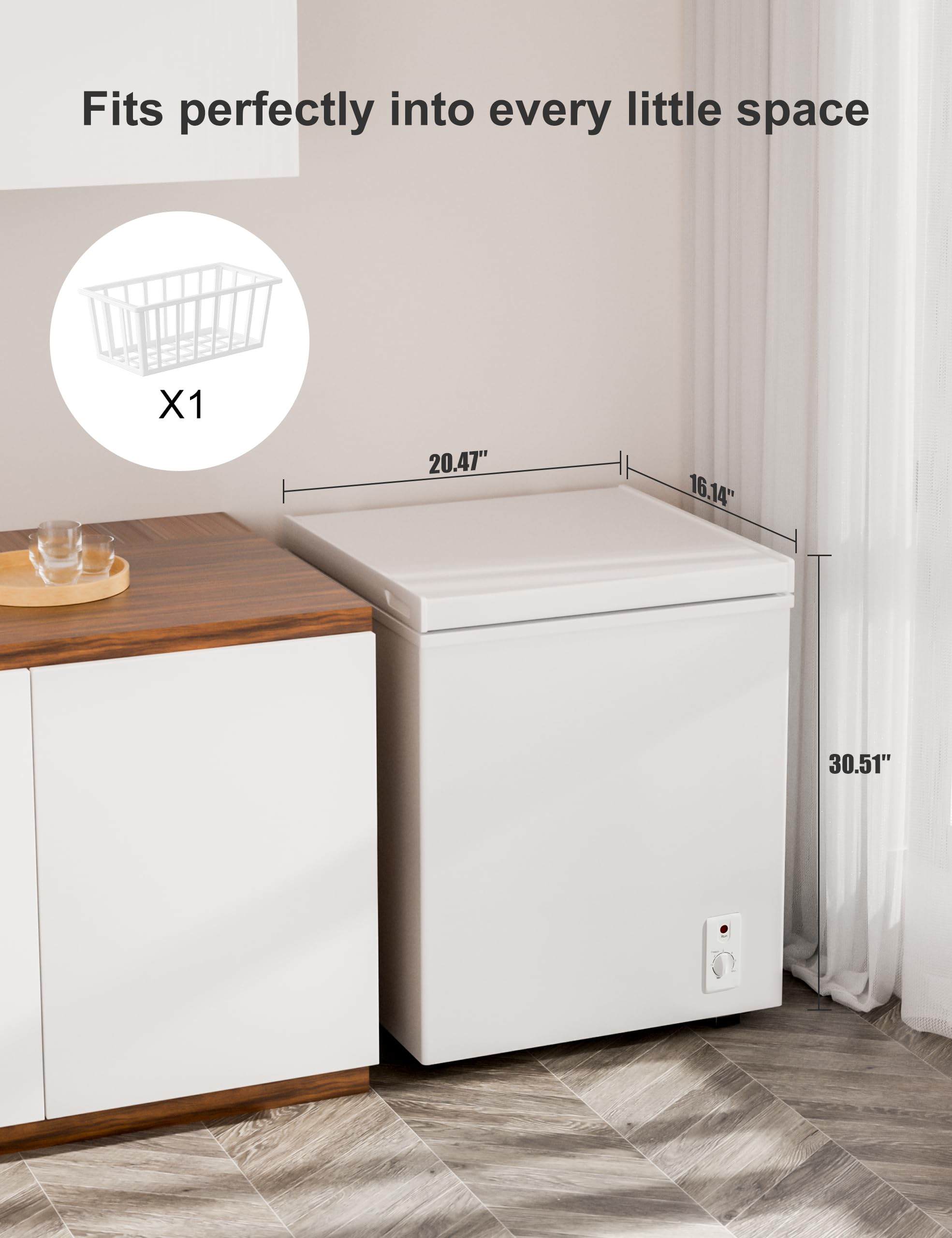 7.0 Cu Ft Chest Freezer - Energy Saving Quiet Top Open Door Mini Freezer Adjustable 6 Thermostat - Compact Small Deep Freezer w/Removable Basket and Defrost Water Drain for Home/Apartment/Garage