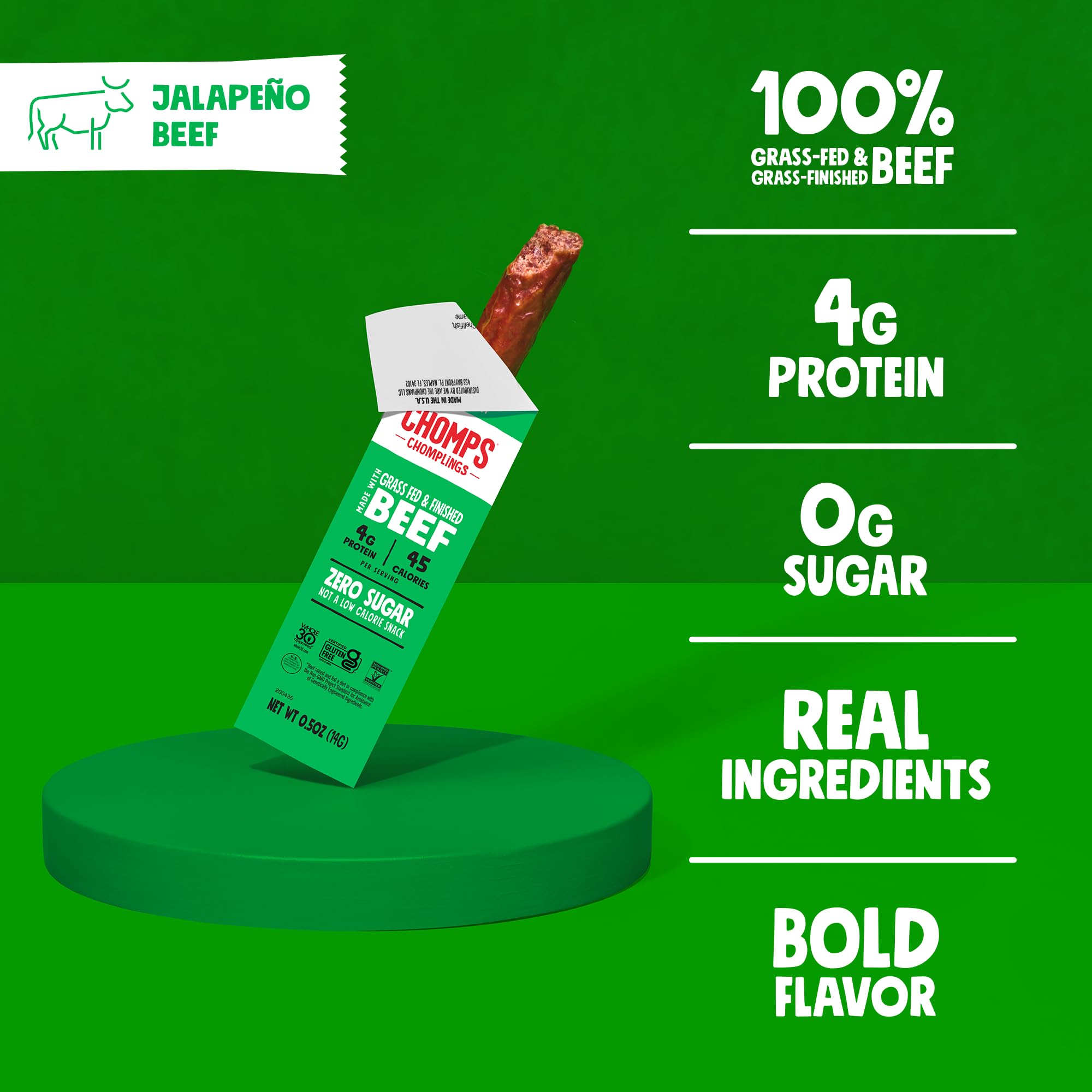Chomps Snack Size Grass-Fed Original Beef Jerky Snack Sticks 0.5oz 24-Pack - Keto, Paleo, Whole30, 4g Lean Meat Protein, Gluten-Free, Zero Sugar Food, Non-GMO Chomplings
