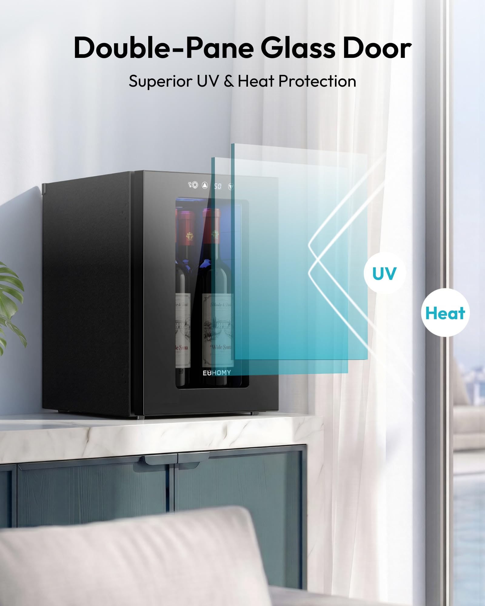 EUHOMY 25 bottle Wine Cooler Refrigerator, Freestanding Compressor Wine Fridge with Adjustable Temperature and Digital Control, Mini Fridge with Glass Door for Red White Wine, Beer, Black