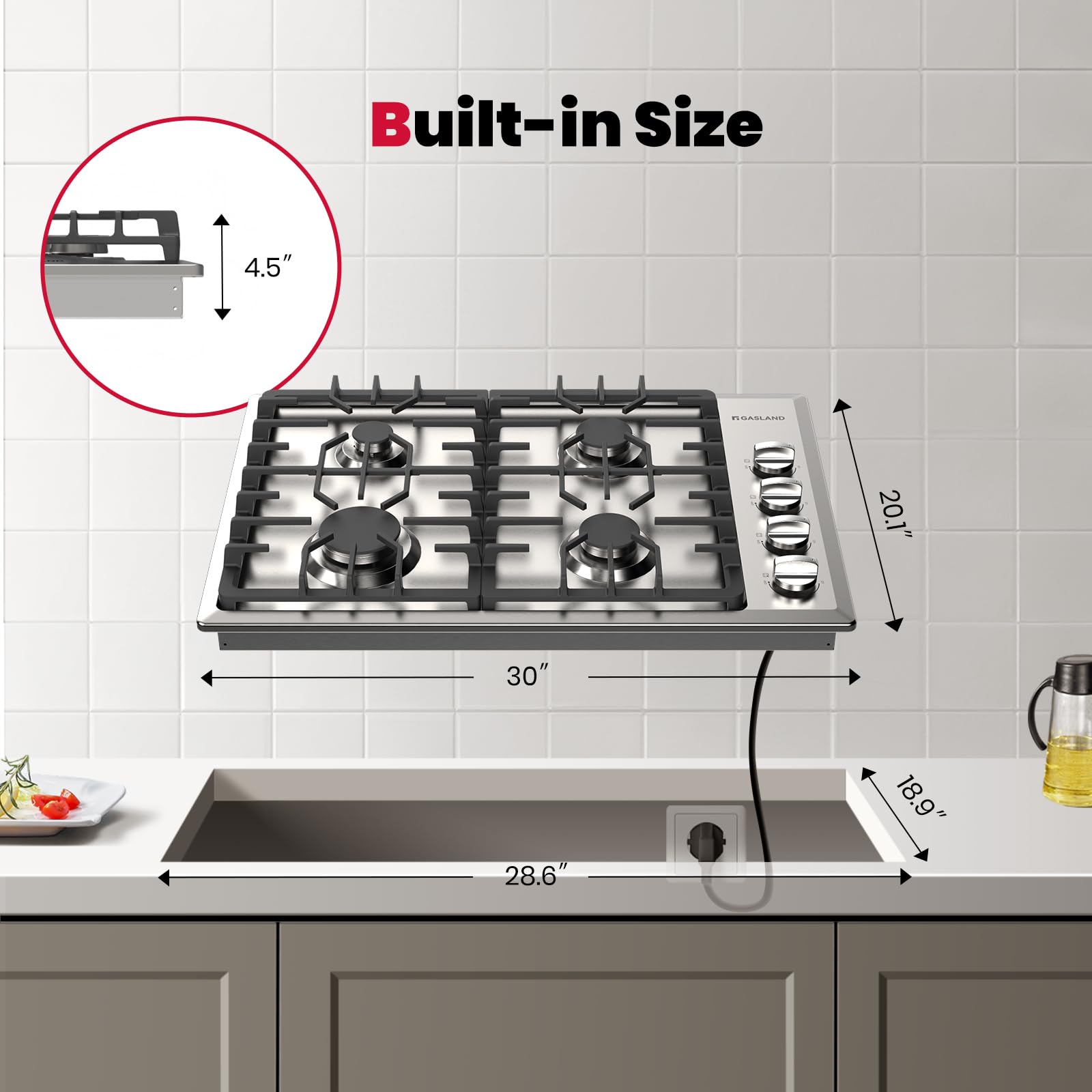 GASLAND 36 Inch Gas Cooktop, PRO GH2365SF 5 Italy Sealed Burner Propane Stovetop, NG/LPG Convertible Gas Cooktops, Plug-in with Thermocouple Protection, CSA Certified, Stainless Steel