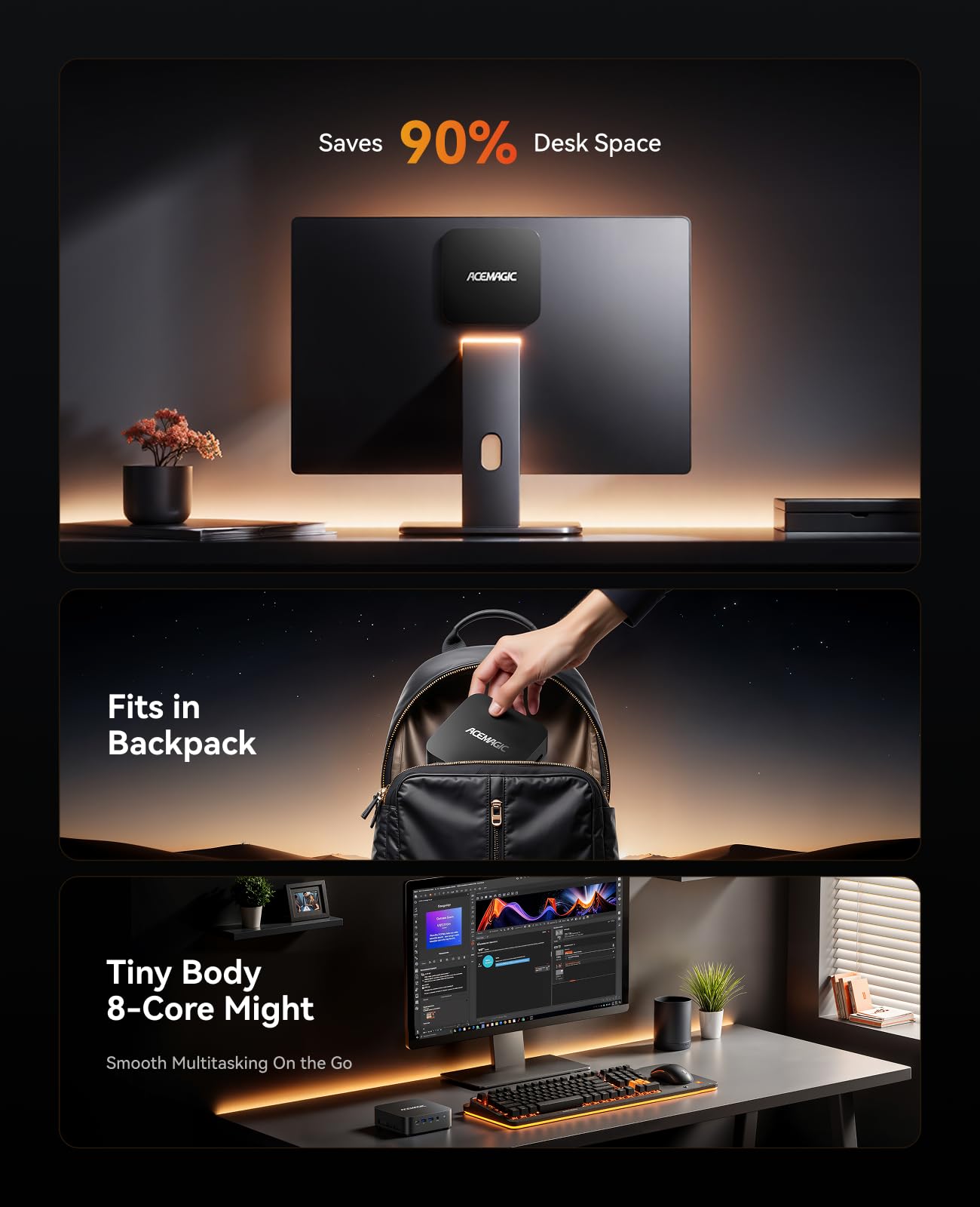 ACEMAGICIAN Matrix Mini M1 Mini PC, Ryzen 7 7735HS, 24GB LPDDR5 512GB NVMe SSD Computers(up to 4.75Ghz), Windows 11 Pro Micro Desktop 4K Triple Display Office(Upgraded 7730U/7430U/5800H)