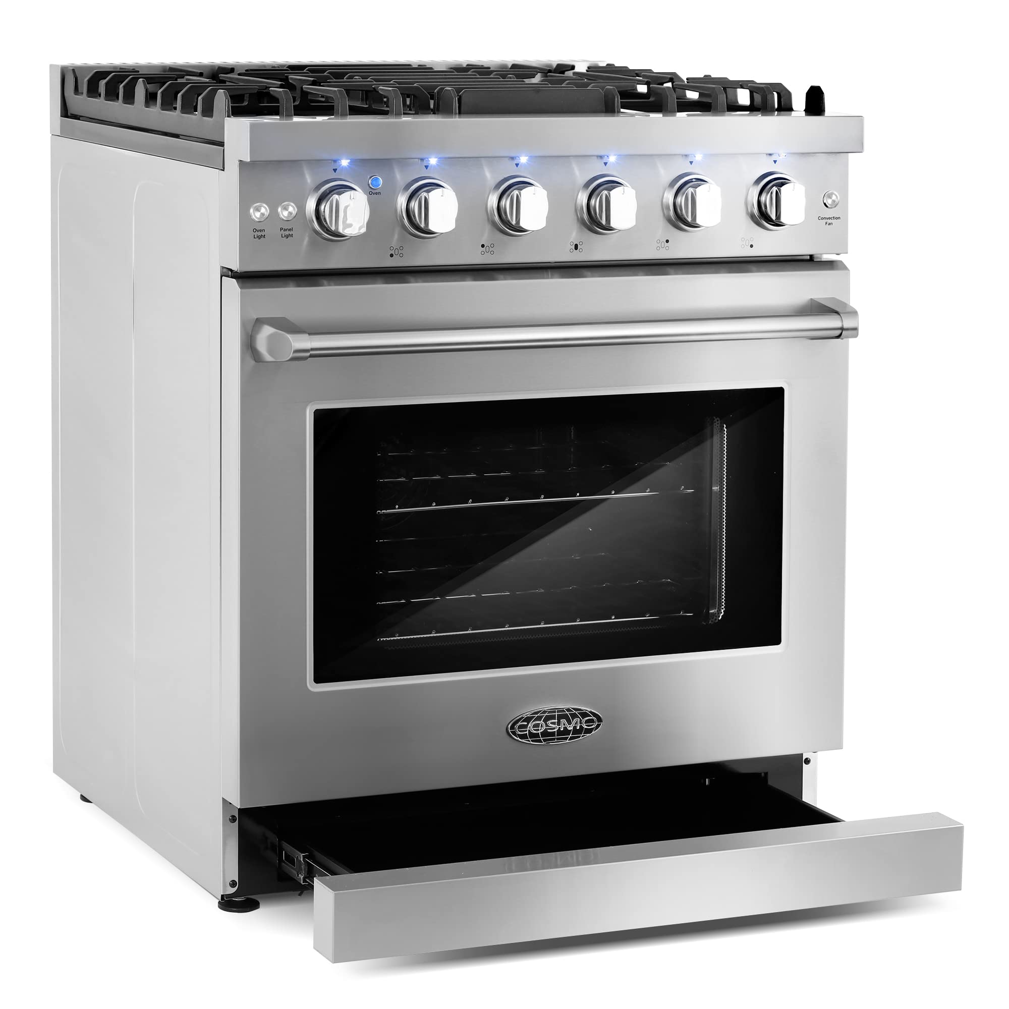 COSMO COS-EPGR366 36 in. Haven Collection 6.0 cu. ft. Gas Range, 6 Burners, Convection Oven, Knob LEDs, Storage Drawer, Stainless Steel