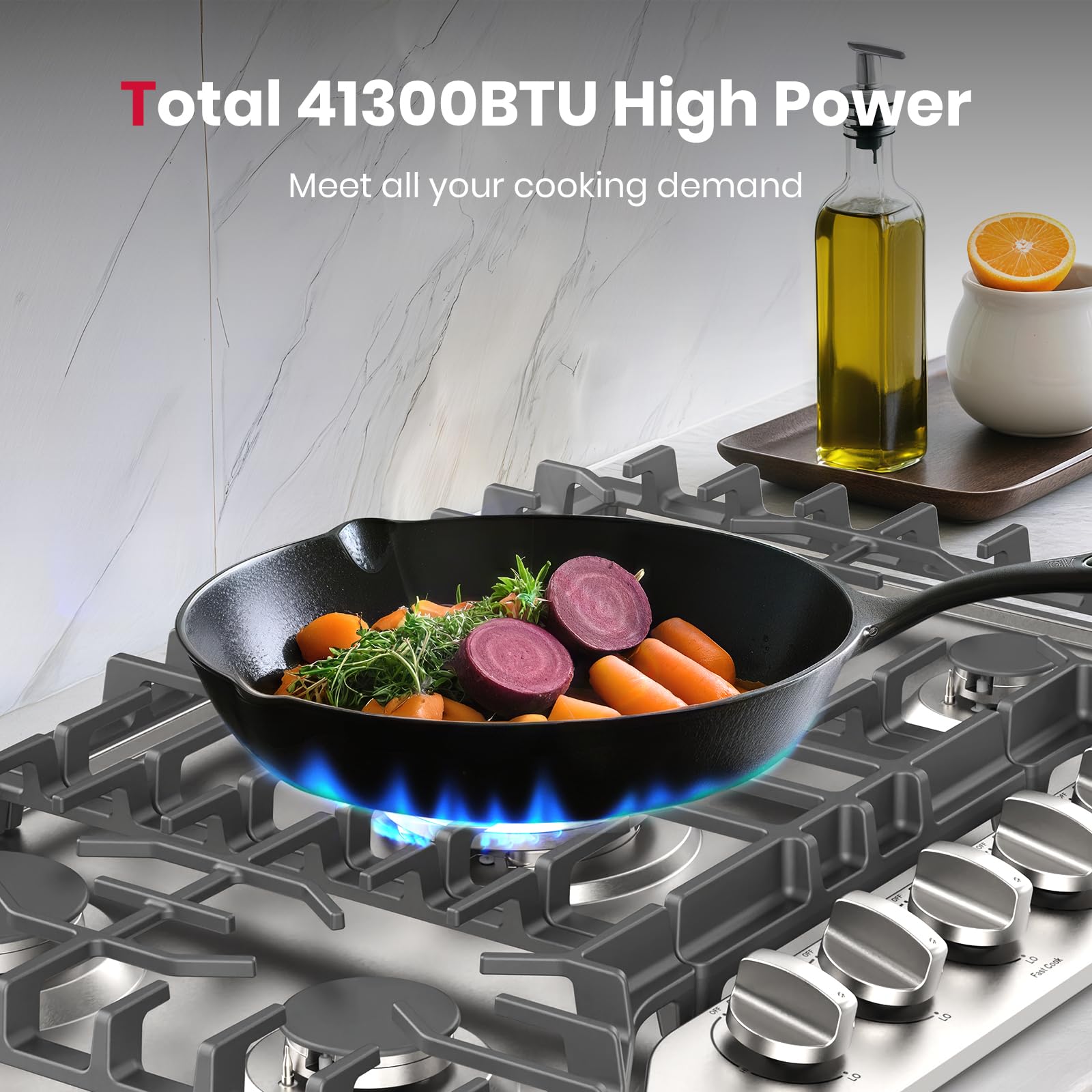 GASLAND 36 Inch Gas Cooktop, PRO GH2365SF 5 Italy Sealed Burner Propane Stovetop, NG/LPG Convertible Gas Cooktops, Plug-in with Thermocouple Protection, CSA Certified, Stainless Steel