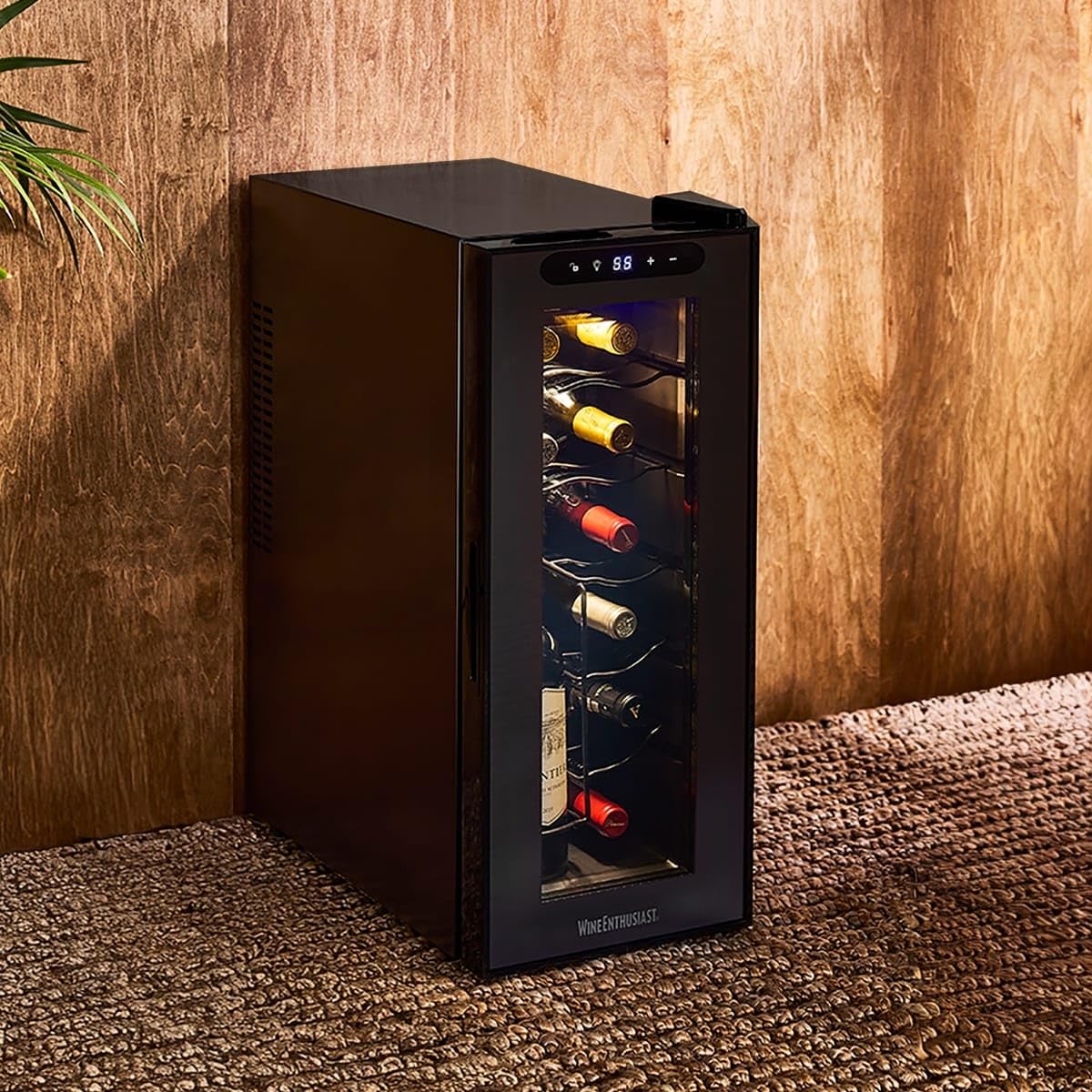 Wine Enthusiast 18-Bottle Slimline Dual Zone Wine Cooler - Energy Efficient Freestanding Wine Refrigerator - Upright Bottle Storage, Adjustable Thermostat, Digital Touchscreen (20.5” x 10.7" x 36.8”)