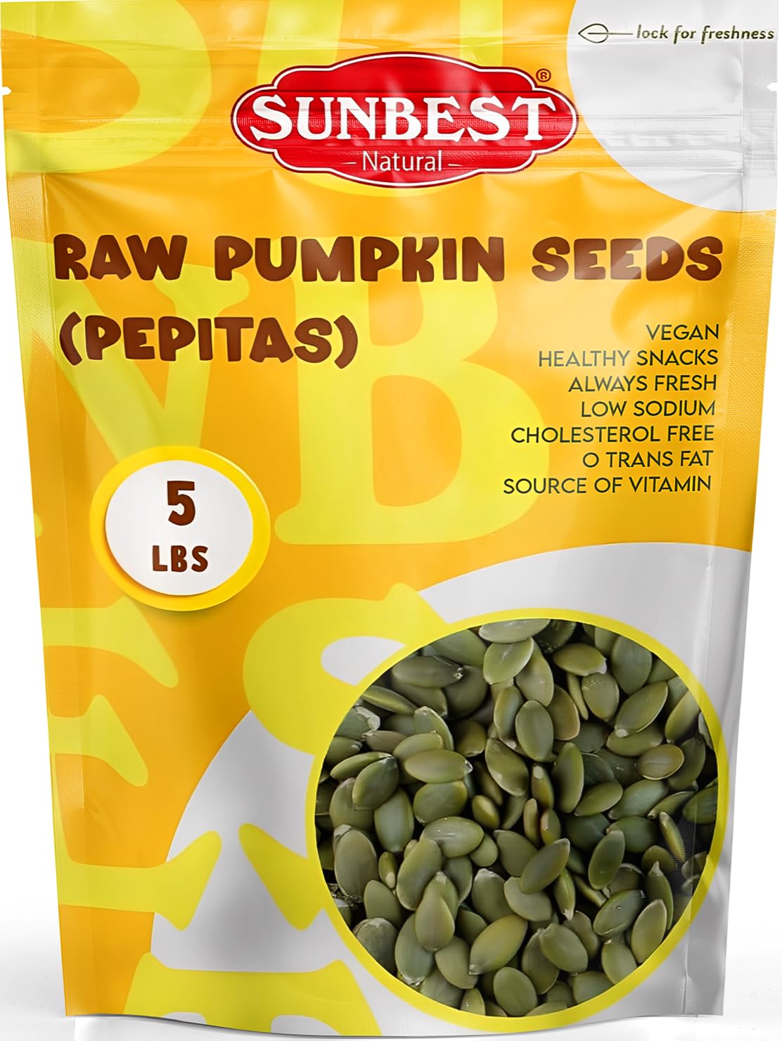 Sunbest Natural Roasted Pumpkin Seeds – 5 lb Bulk Bag – Shelled Pumpkin Seeds, Roasted Salted Pepitas – Fresh, Nutrient-Rich, Non-GMO, Vegan, Kosher – Perfect for Snacking, Cooking & Baking