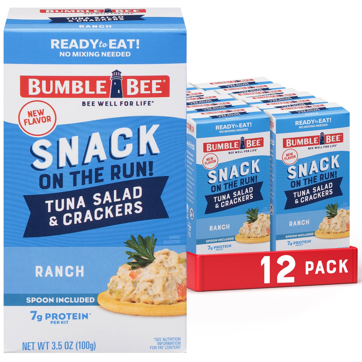 Bumble Bee Snack On The Run Original Tuna Salad with Crackers Kit (Pack of 12) - Ready to Eat Protein Snack Pack - 8g Protein per Box - Wild Caught MSC Certified Tuna