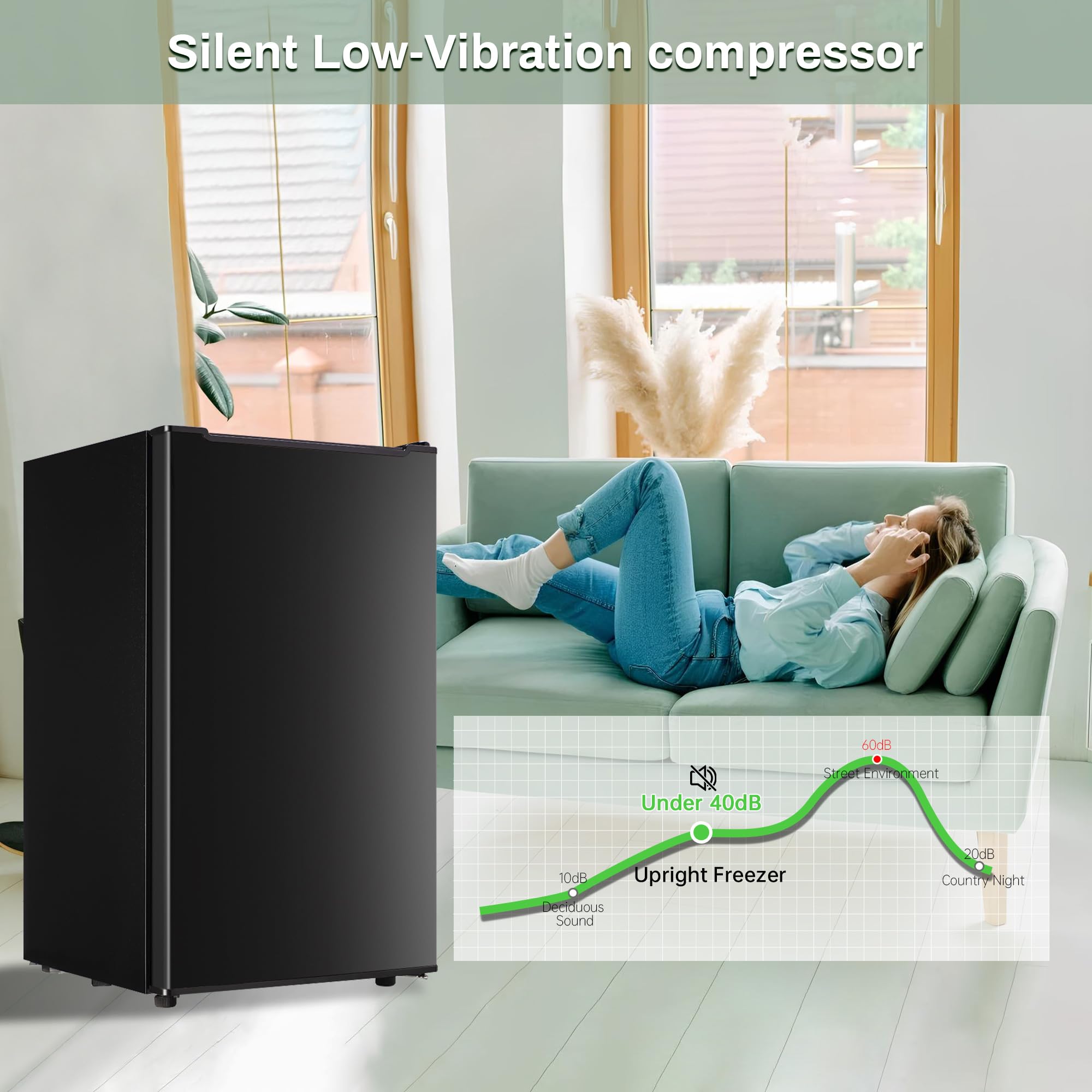 Mini Upright freezer 3.6 Cubic Feet Mini Freezer, Single Door Compact Freezer with Reversible Stainless Steel Door, 3-Speed Temperature Adjustment Small freezer for Home, Glossy Silver