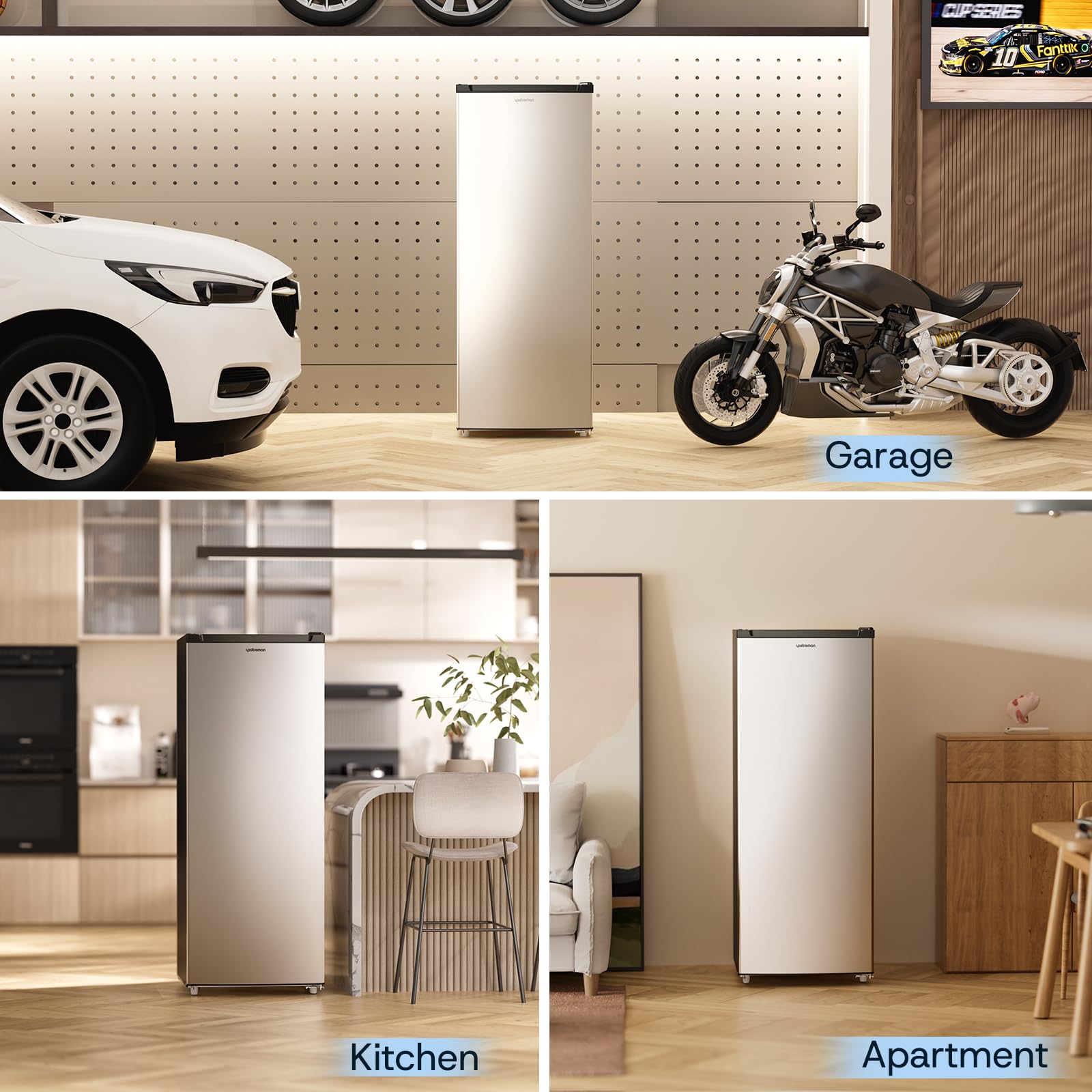 Upstreman 7.0 Cu.Ft Upright Freezer, Large Capacity Stand Up Freezer with 5 Adjustable Shelves, Convertible Refrigerator/Freezer, Reversible Door for Home, Basement, Apartment (White)