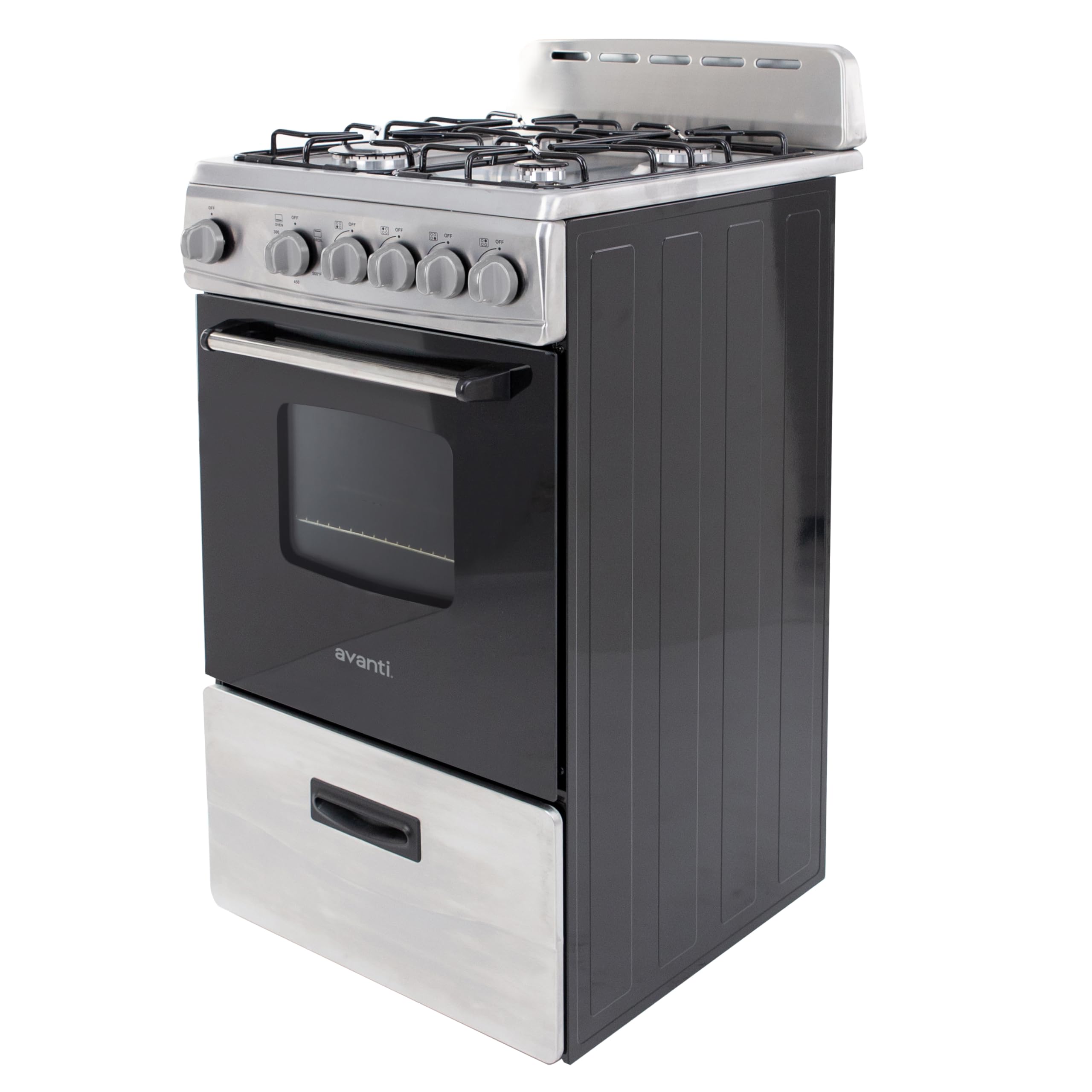 Avanti Gas Range Oven, Compact Freestanding Design, 4 Sealed Burners with Electronic Ignition, 2.1 Cu.Ft. Capacity Features Framed Glass Door Storage Drawer Broiler and Accessories, 20-Inch, White