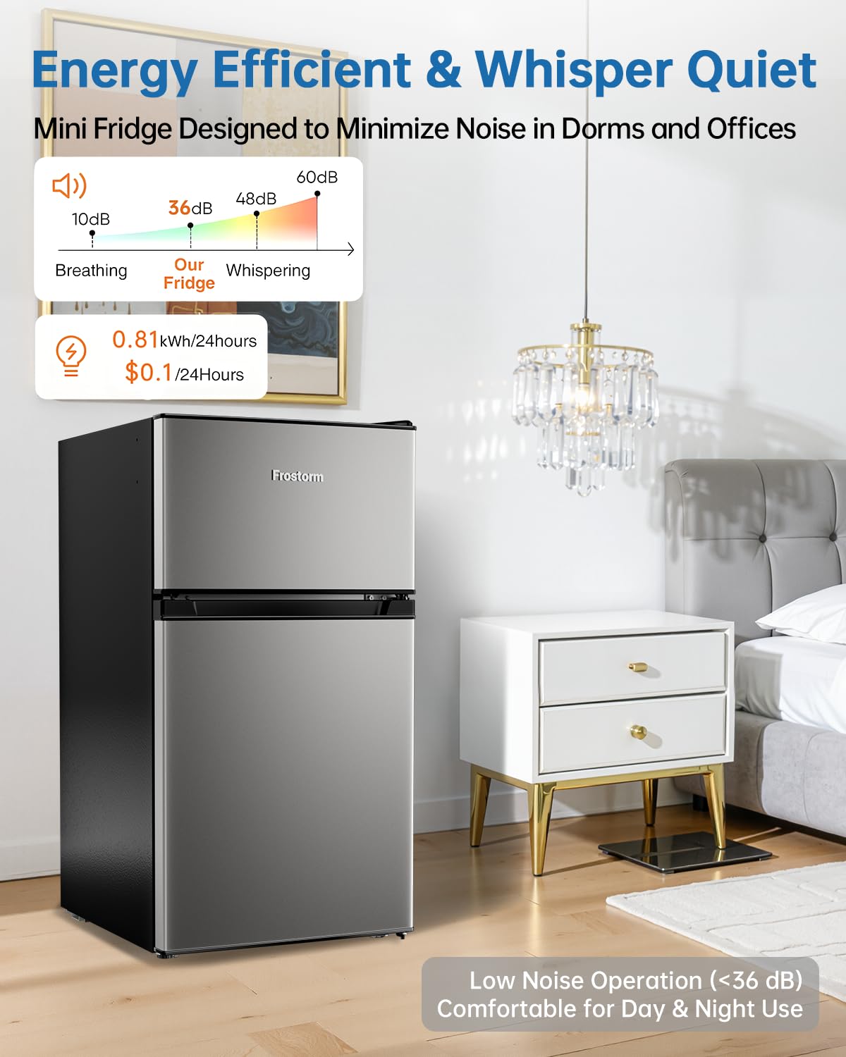 Frostorm 3.2 Cu Ft Mini Fridge with Freezer - Energy Efficient, Large Capacity Single Door Upright Freezer for Bedroom, Office & Dorm | Small Fridge, Reversible Door, ETL Certified(Black)