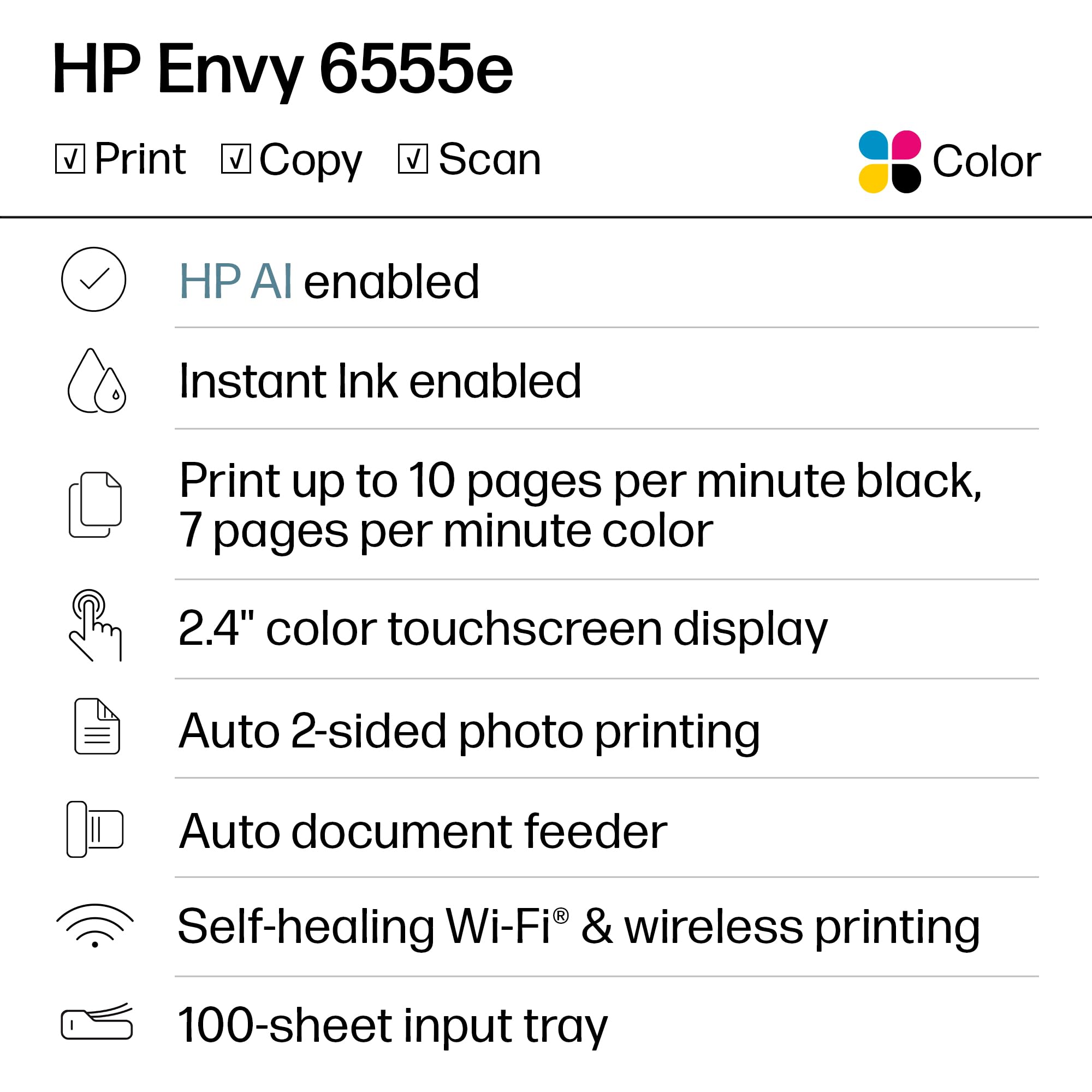 HP Envy 6555e Wireless All-in-One Color Inkjet Printer, Portobello, Print, scan, Copy, Duplex Printing Best-for-Home, 3 Month Instant Ink Trial Included, AI-Enabled (714N5A)