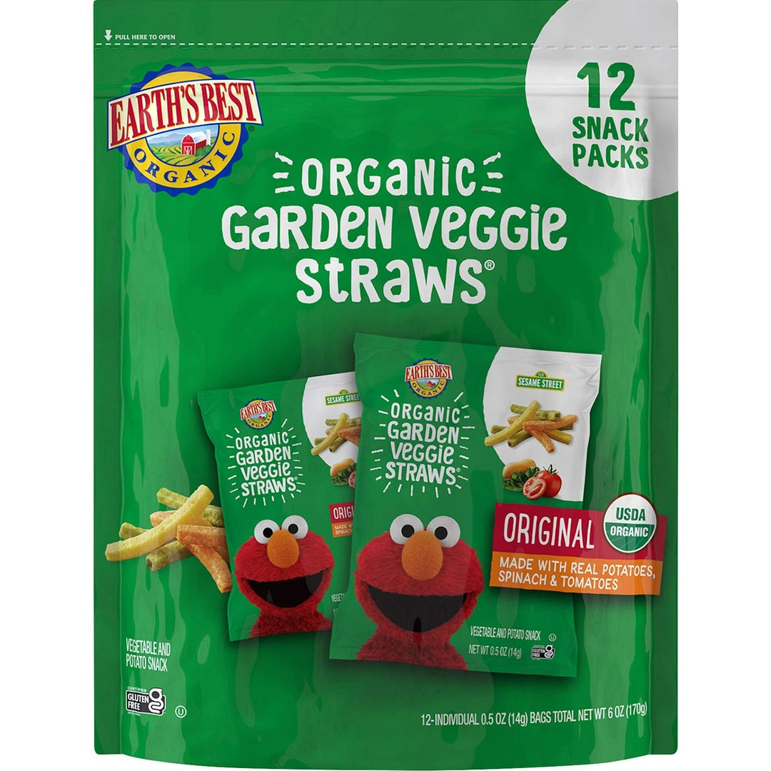 Earth's Best Organic Kids Snacks, Sesame Street Toddler Snacks, Organic Garden Veggie Straws for Toddlers 2 Years and Older, Original, Multipack, .5 oz Bags, 12 Count