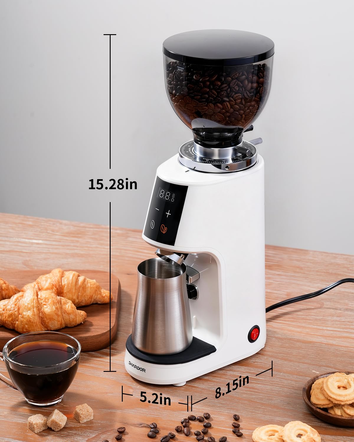 SHARDOR Professional 64mm Burr Coffee Grinder with 100 Grind Settings and All-Metal Chamber, Coffee Bean Grinder with Adjustable Electronic Timer and LED Display, Anti-Static, Black, 120V Only