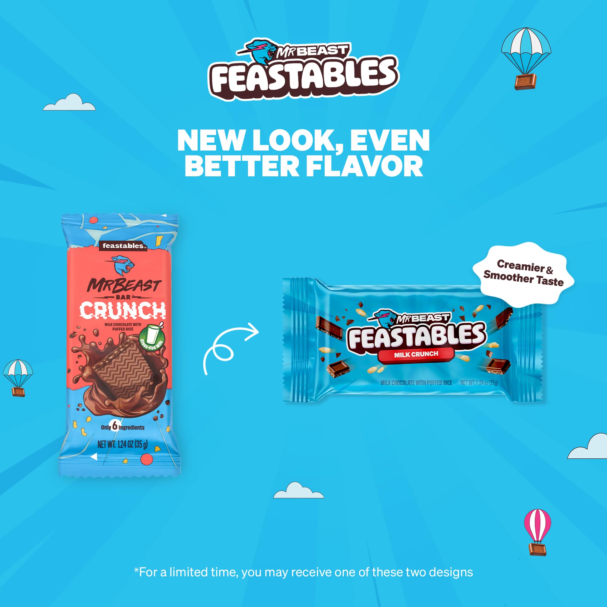Feastables MrBeast Milk Chocolate Chocolate Bar, Full Size Bar for Adults & Kids, Candy Bars, Snacks, Gifts, or Dessert, Sweet & Creamy Fairtrade Cocoa, 1.24 Oz Each, 24 Count