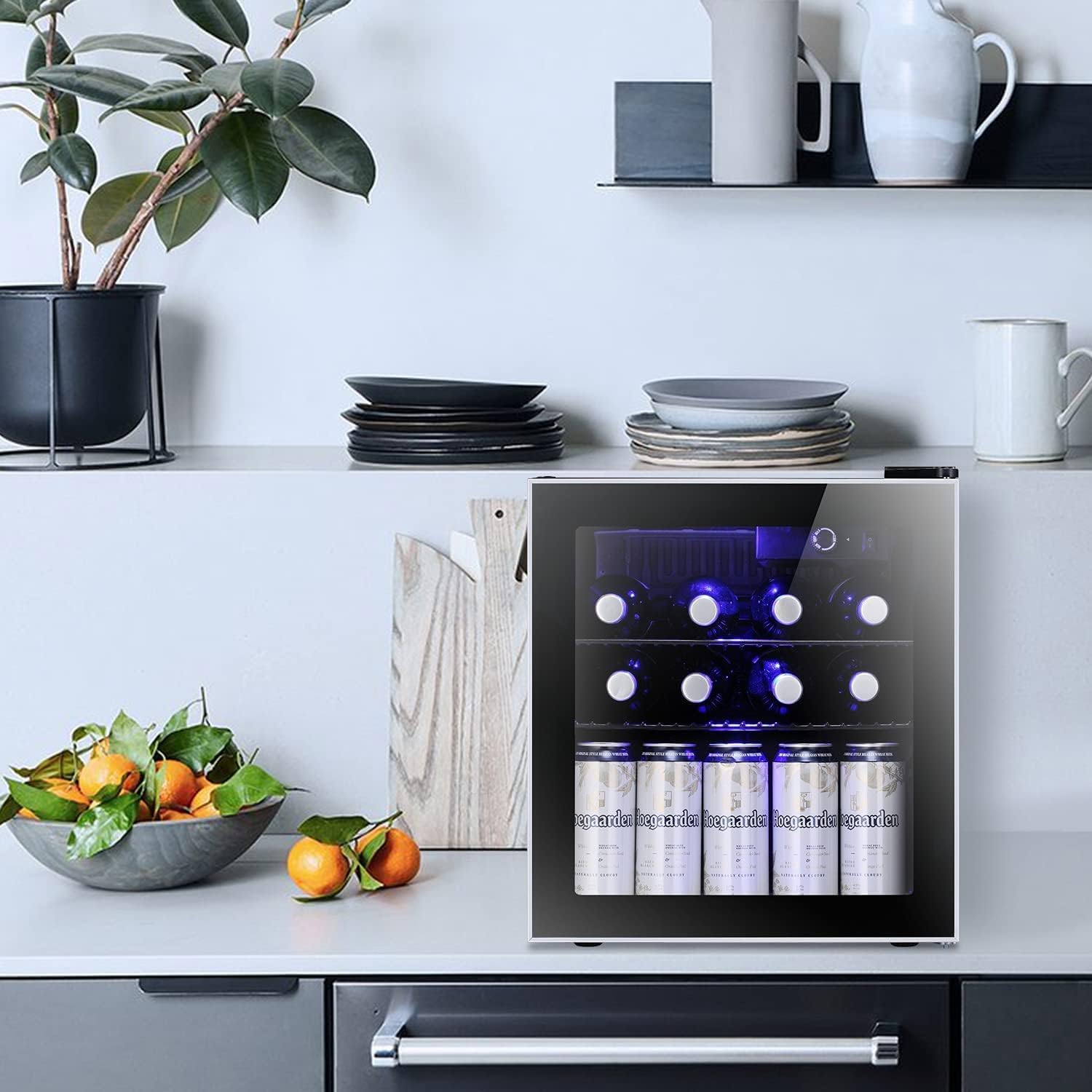 Antarctic Star 12 Bottle 48 Can Wine Cooler/Cabinet Beverage Refrigerator Mini Fridge Low Noise Clear Glass Door Counter Top Cellar for Beer Soda Bar 1.3 cu.ft Black