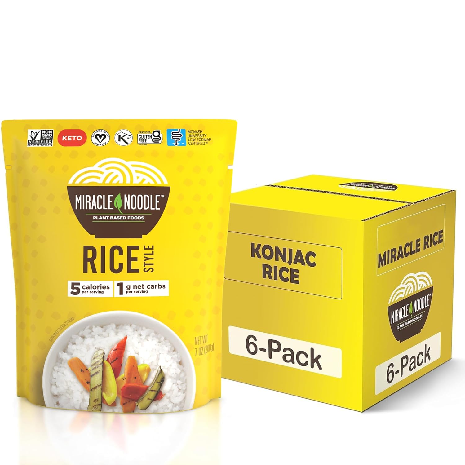 Miracle Noodle Ready to Eat Organic Spaghetti Pasta, 7 Oz (Pack of 6), Plant Based Shirataki Konjac Noodles, 5 Calories, 1g Net Carbs Per Serving, Keto, Gluten-Free