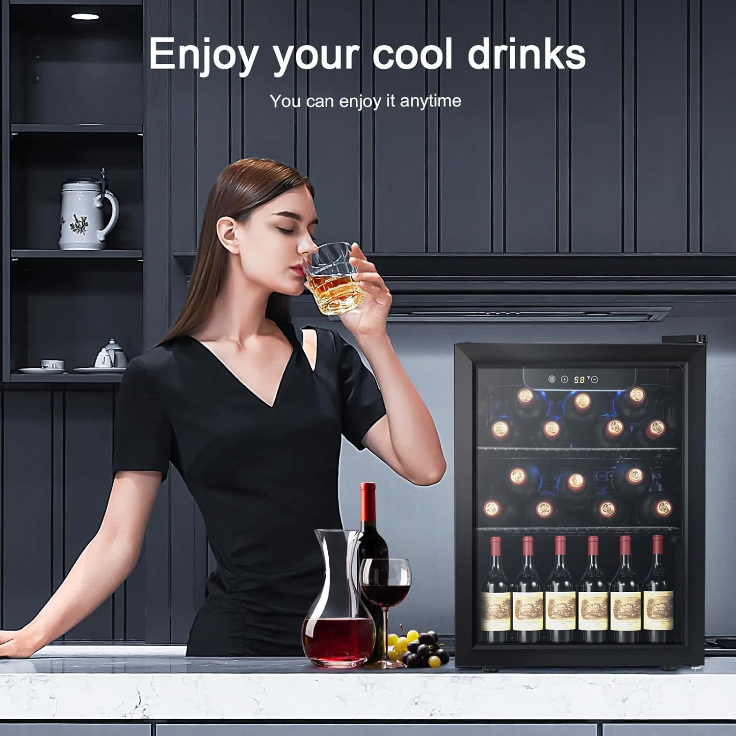 Antarctic Star Wine Cooler, Beverage Refrigerator, 16 Bottle Freestanding Quiet Wine Cellar Front Glass Door for Home and Bar, Digital Temp Control, 1.71 Cu.Ft.