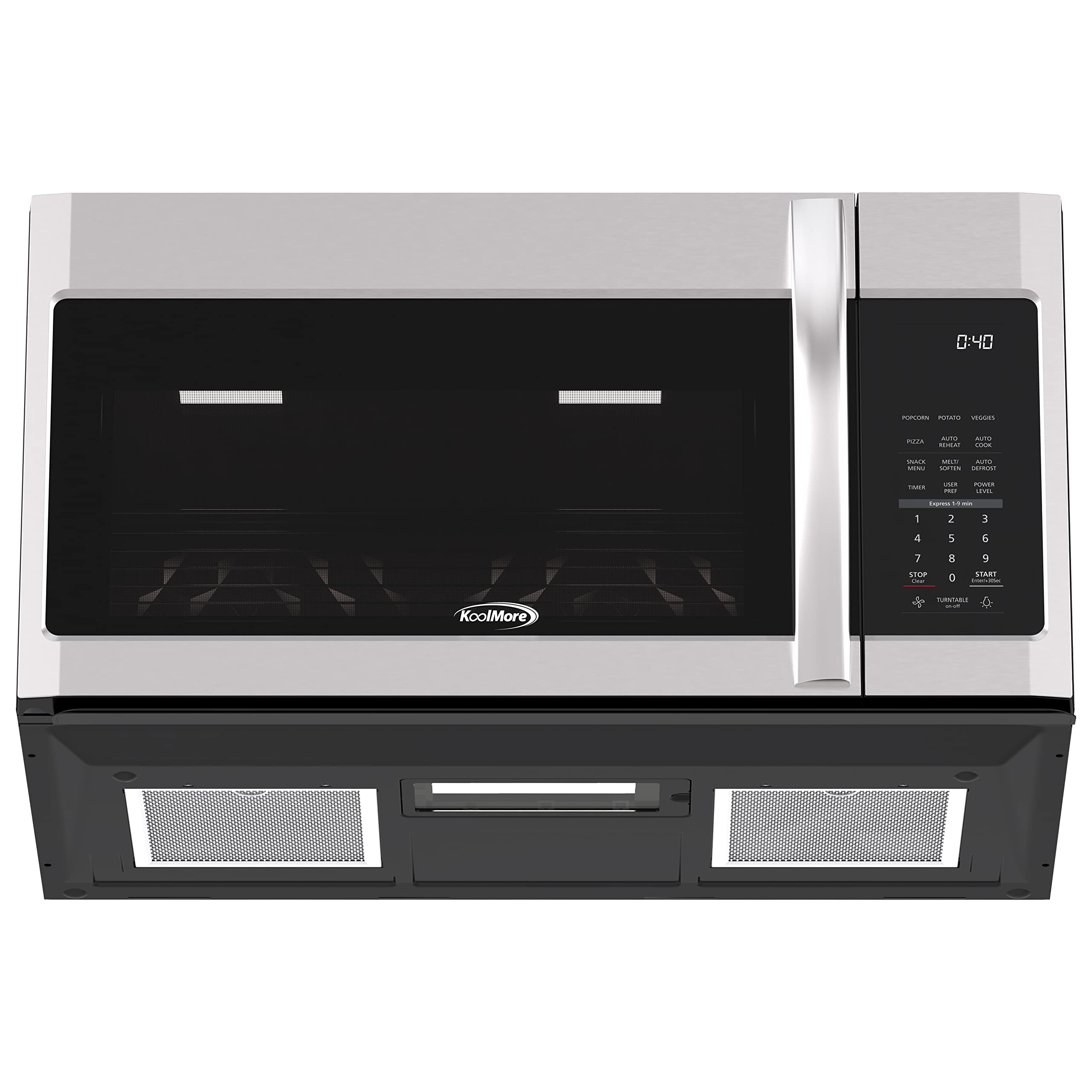 KoolMore Reserve Built-in Microwave Convection Oven with Air Fry, 3-in-1 Combo, Sensor Cook, Soft-Close Door, Stainless Steel, 24 in. / 1.6 cu. ft. with NEMA 5-20P Plug in Black