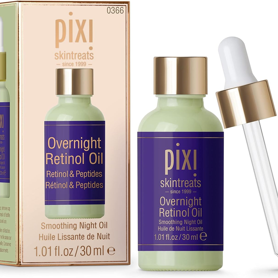 Pixi Beauty Overnight Retinol Oil | Smoothing Night Oil | Peptides Help Firm & Revitalize Skin | Improves Appearance of Fine Lines | 1.01 Fl Oz