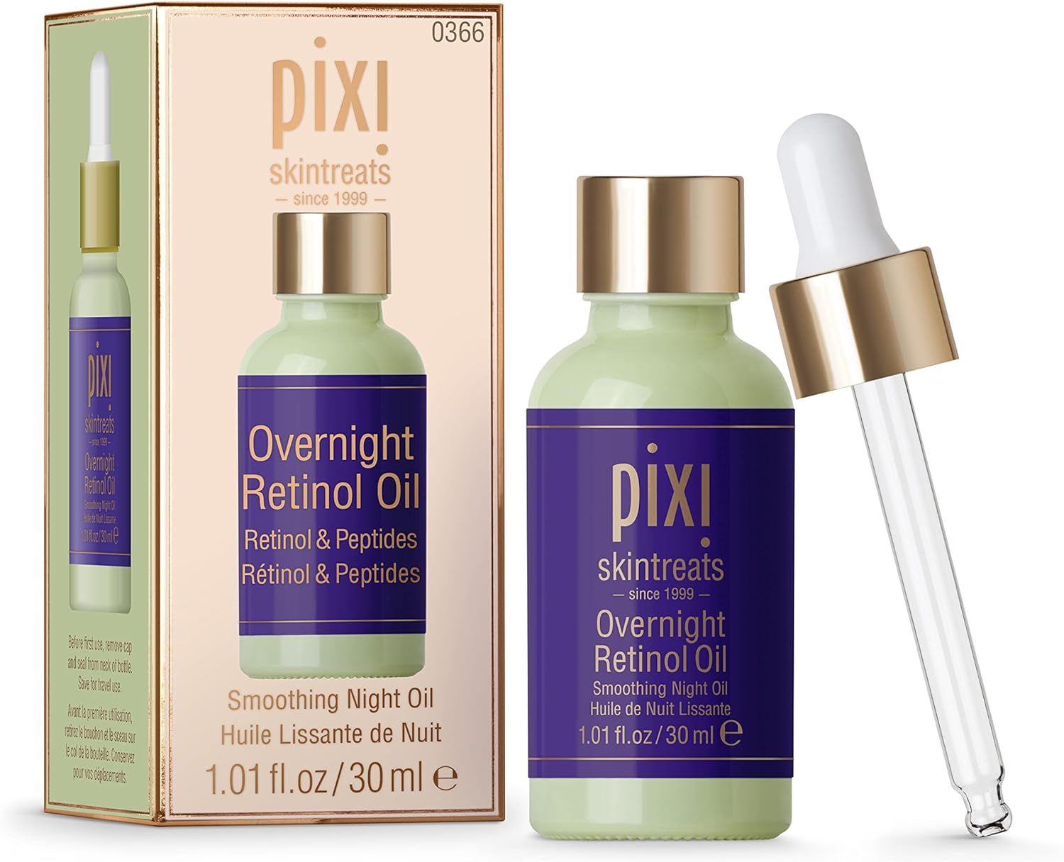 Pixi Beauty Overnight Retinol Oil | Smoothing Night Oil | Peptides Help Firm & Revitalize Skin | Improves Appearance of Fine Lines | 1.01 Fl Oz