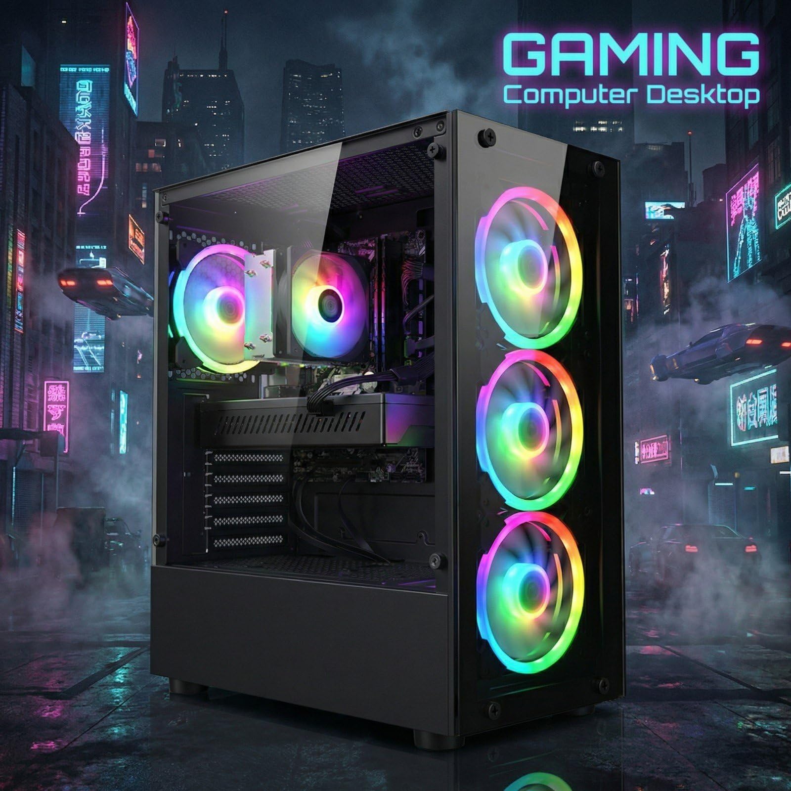 STGAubron Gaming PC Desktop Computer, Intel Core i7 up to 3.9GHz, Radeon RX 580 8G, 16G RAM, 512G SSD, WiFi 6, BT 5.0, RGB Fan x4, Windows 11 Home