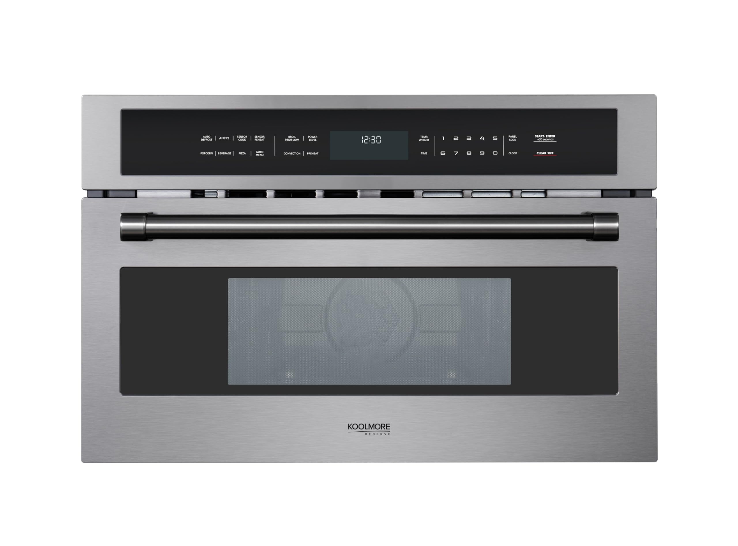 KoolMore Reserve Built-in Microwave Convection Oven with Air Fry, 3-in-1 Combo, Sensor Cook, Soft-Close Door, Stainless Steel, 24 in. / 1.6 cu. ft. with NEMA 5-20P Plug in Black