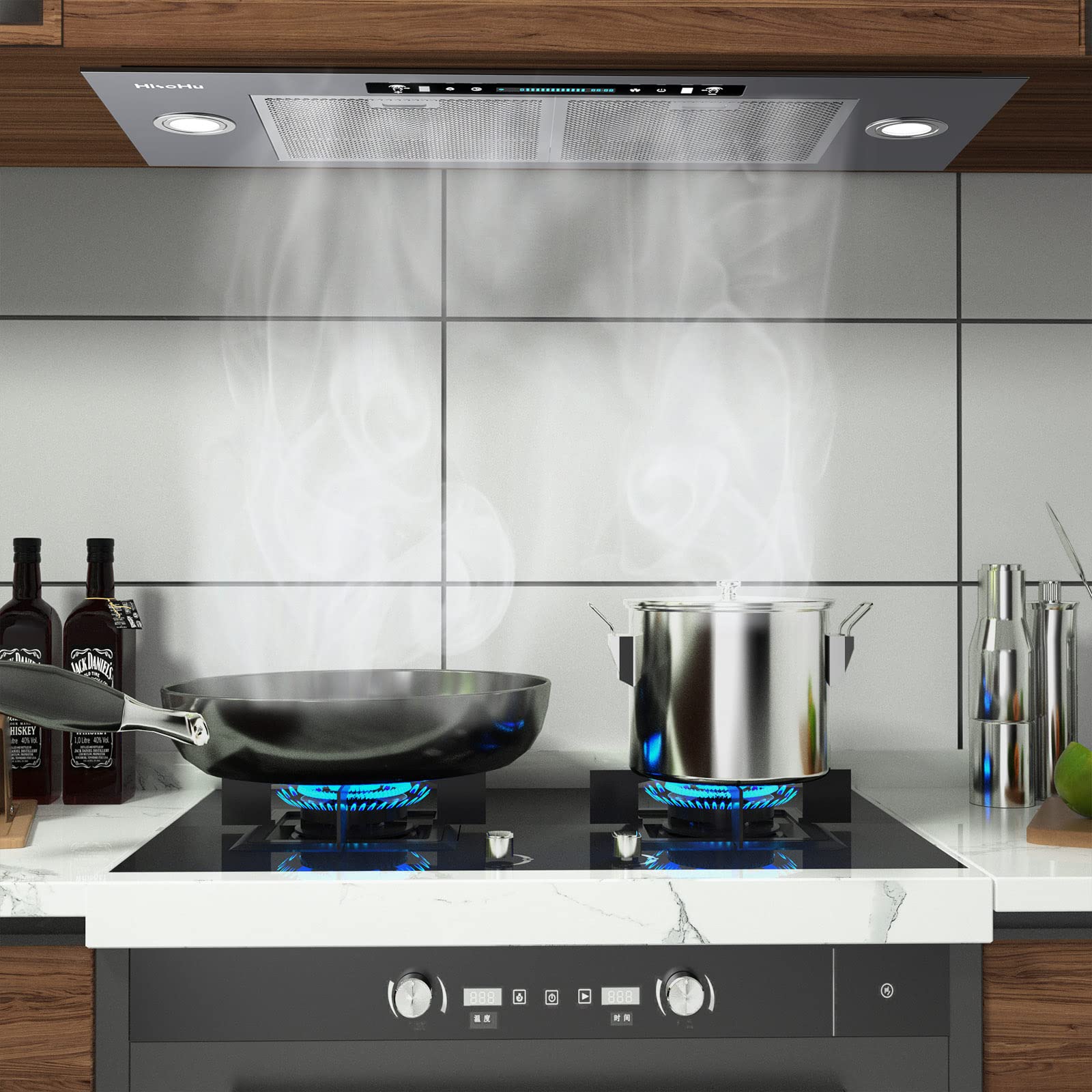 HisoHu 30 Inch Under Ducted Cabinet Range Hood with 1200 CFM, 4 Speed Gesture Sensing Kitchen Exhaust Hood & Touch Control Panel, Stainless Steel Stove Vent Hood with 2 LED Lights