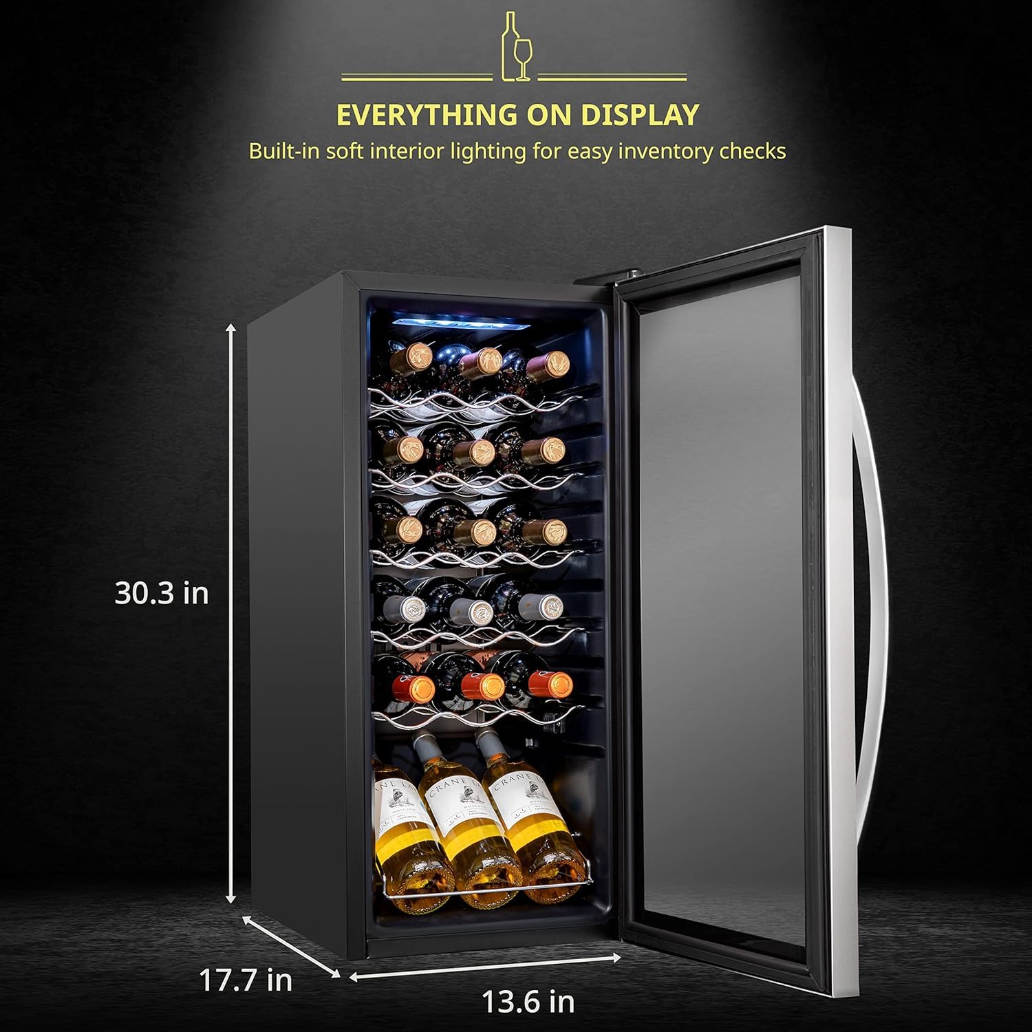 SCHMECKE 28 Bottle Compressor Wine Cooler Refrigerator w/Lock - Large Freestanding Wine Cellar - 41f-64f Digital Temperature Control Wine Fridge For Red, White, Champagne or Sparkling Wine - Black