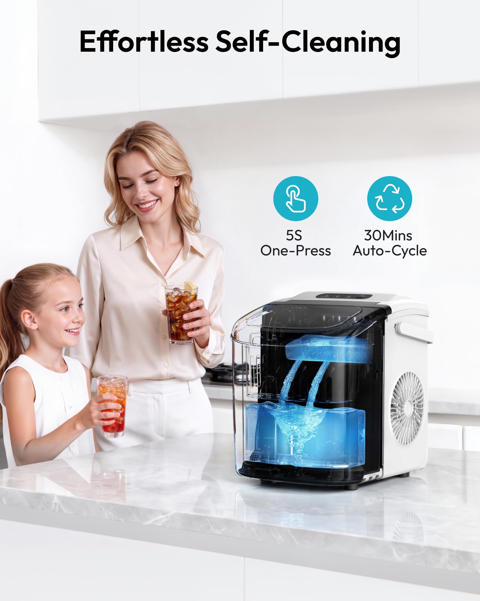 EUHOMY Countertop Ice Maker Machine with Handle, 26lbs in 24Hrs, 9 Ice Cubes Ready in 6 Mins, Auto-Cleaning Portable Ice Maker with Basket and Scoop, for Home/Kitchen/Camping/RV. (Black)