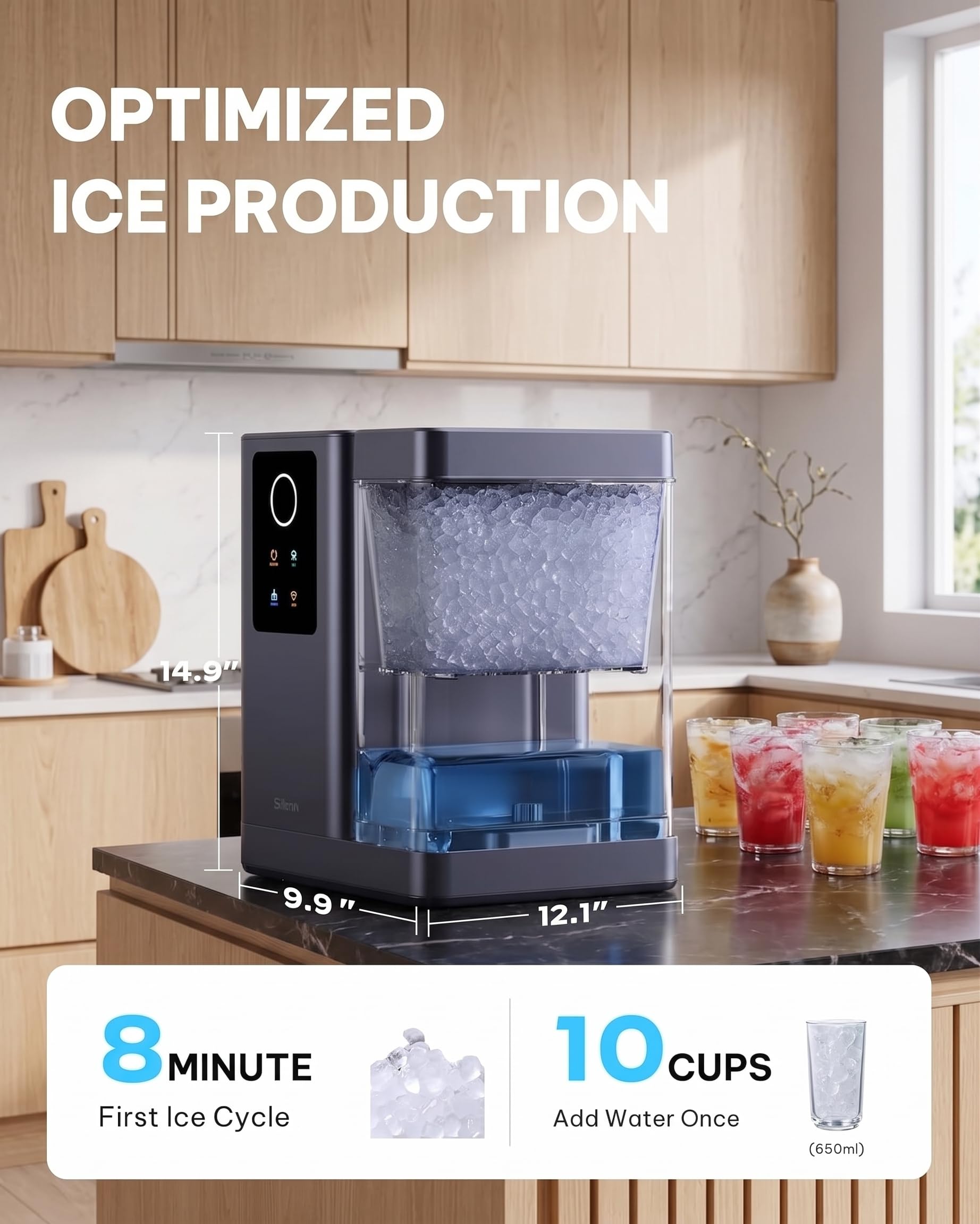 Nugget Ice Maker Countertop, Silonn Chewable Pellet Ice Machine with Self-Cleanin Function, 36lbs/24H Portable Ice Makers for Home Kitchen Officce, Black