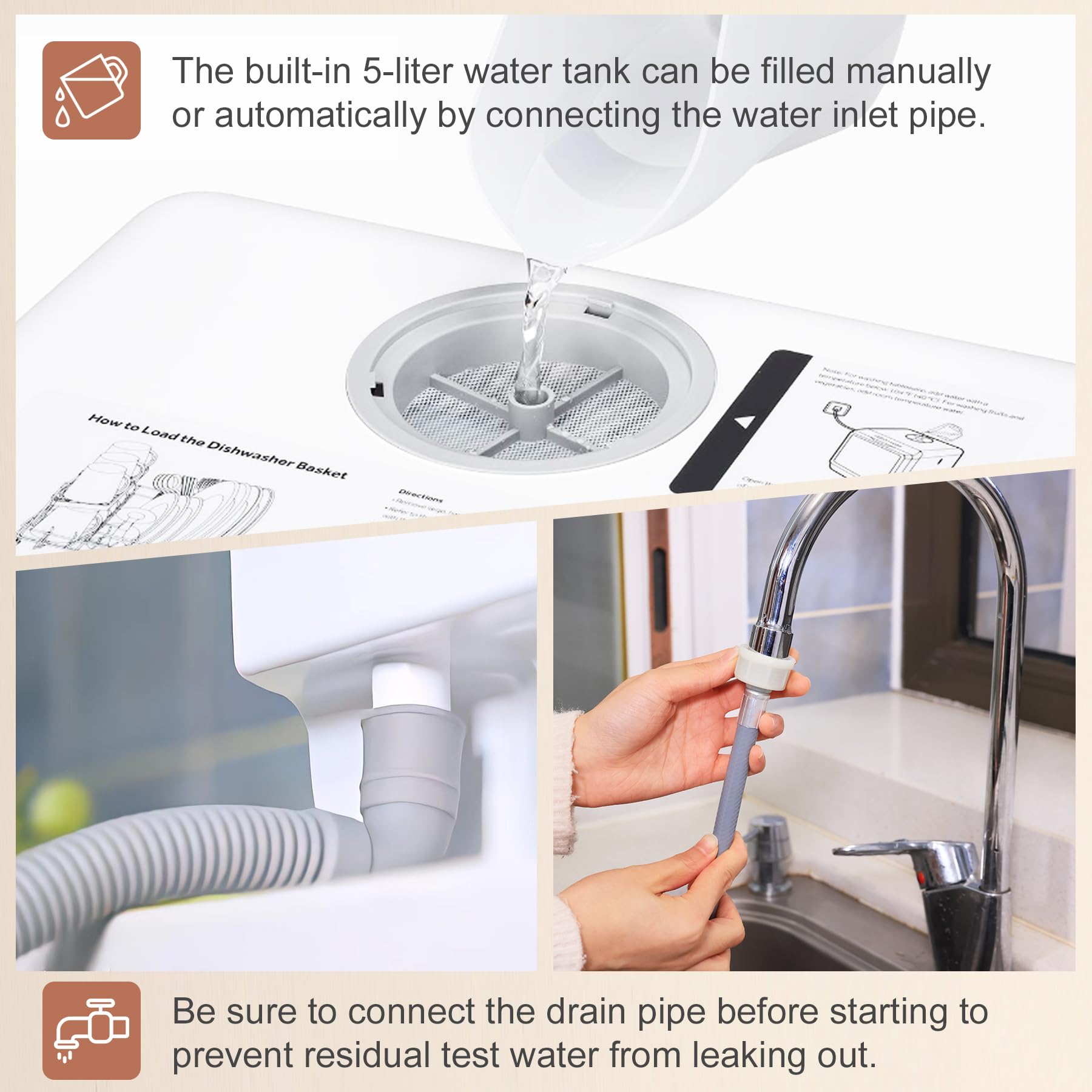 Portable Dishwasher Countertop, Countertop Dishwasher With Water Tank, Counter Top Dishwasher With 5 wash Programs, It can also be connected to the tap. For apartments, dorms, RVs