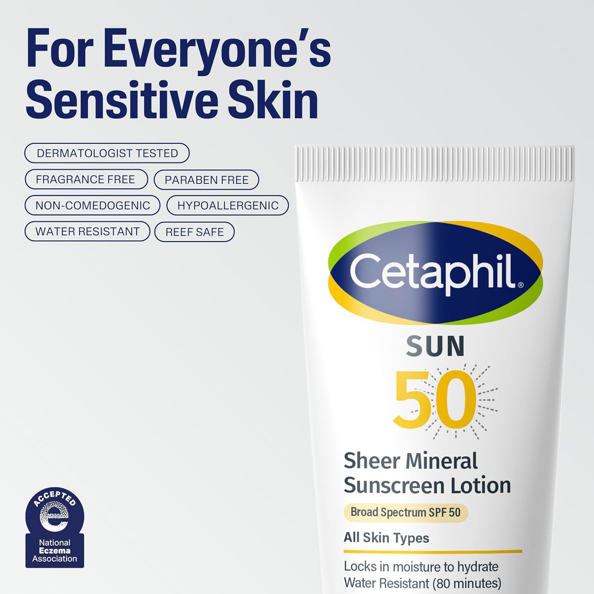 CETAPHIL Sheer Mineral Sunscreen Lotion for Face & Body | 3 fl oz | 100% Mineral Sunscreen: Zinc Oxide & Titanium Dioxide | Broad Spectrum SPF 50 | For Sensitive Skin | Dermatologist Recommended Brand