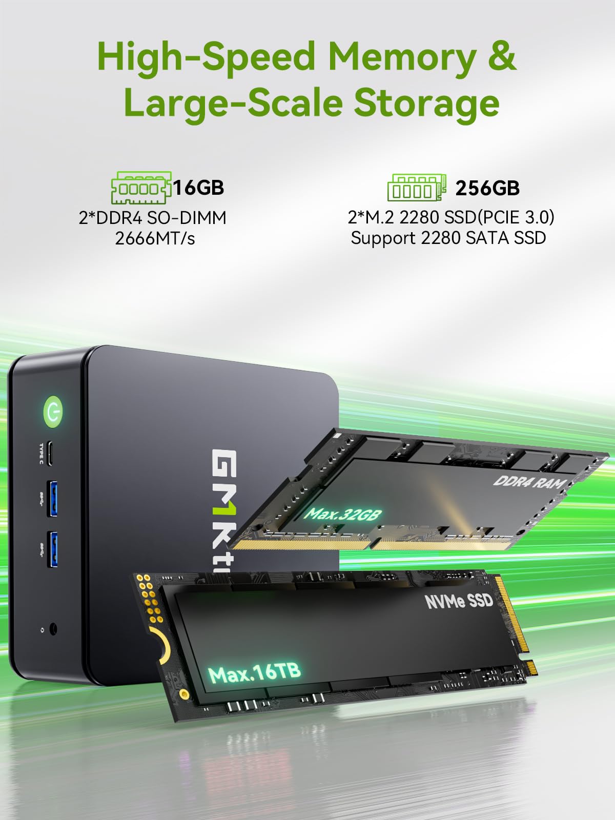 GMKtec Mini PC, G3 PRO Intel Core i3-10110U (Beats 4300U/N150), 16GB DDR4 RAM (Dual Channel) 512GB Storage Drive, Desktop Computer 4K Dual HDMI/USB3.2/WiFi 6/BT5.2/2.5GbE for Office, Business