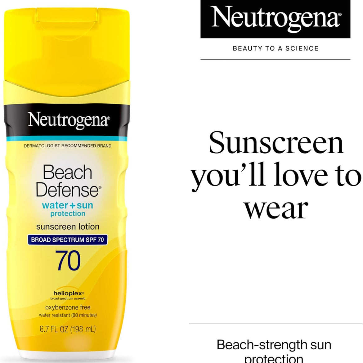 Neutrogena Beach Defense Water Resistant Sunscreen Body Lotion with Broad Spectrum SPF 70, Oil-Free and Fast-Absorbing, 6.7 oz