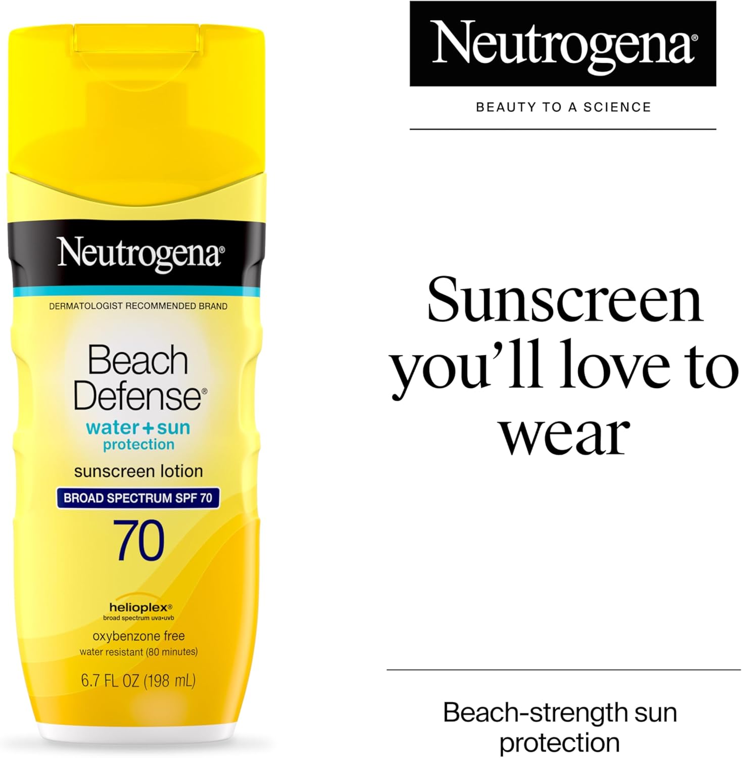Neutrogena Beach Defense Water Resistant Sunscreen Body Lotion with Broad Spectrum SPF 70, Oil-Free and Fast-Absorbing, 6.7 oz