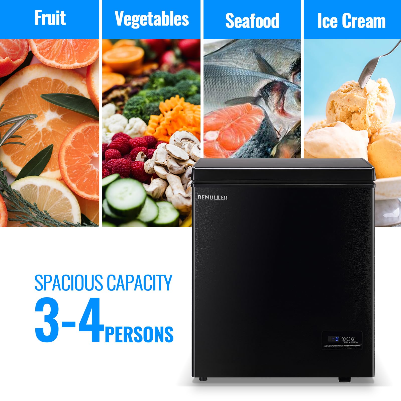 Mini Chest Freezer Compact Deep Freezing Machine with Electronic Temperature Control (Accurate to 1 ℉) Freestanding Small Freezer with 2 Removable Storage Baskets Black