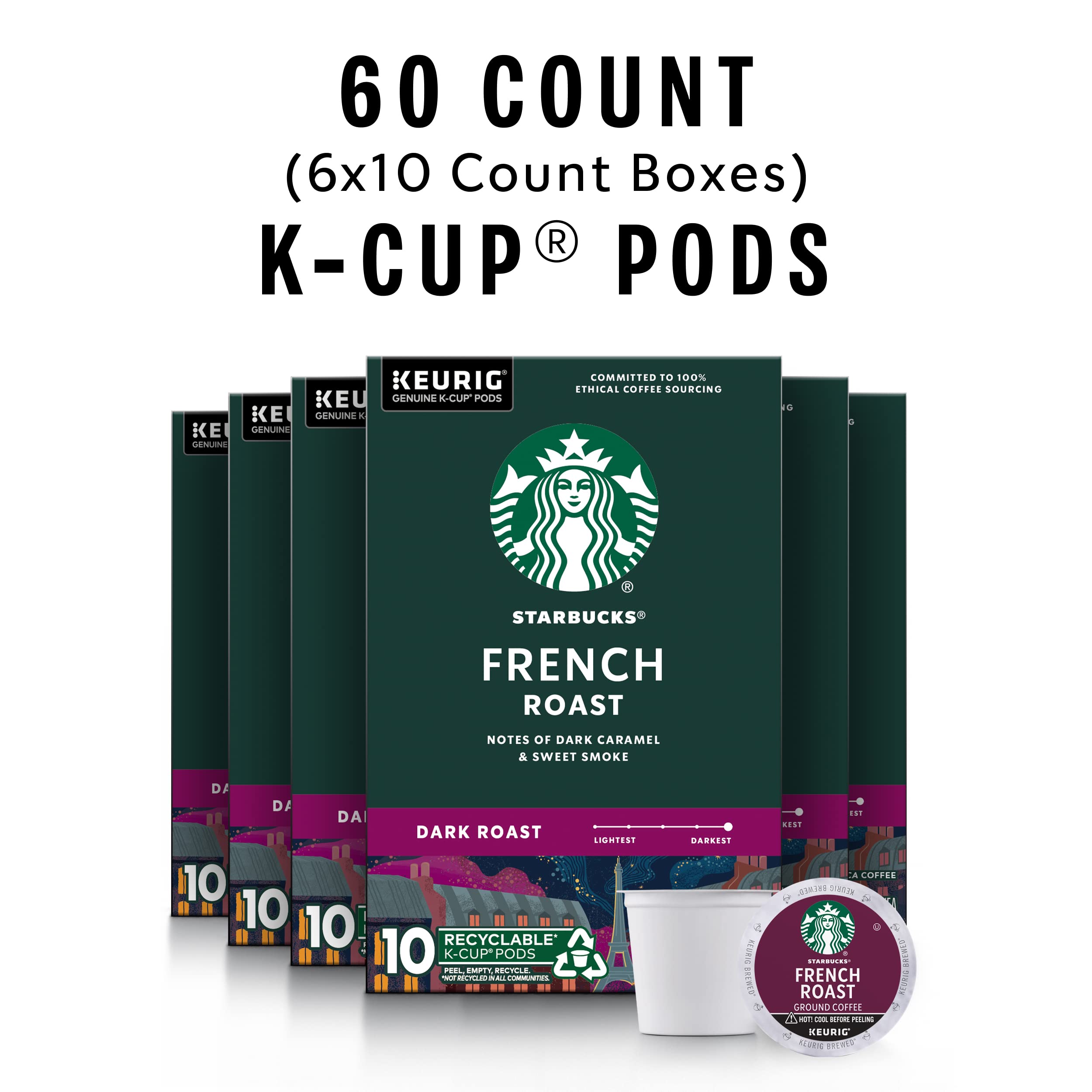 Starbucks K-Cup Coffee Pods, Dark Roast Hot or Iced Coffee, French Roast, 96 Keurig Pods