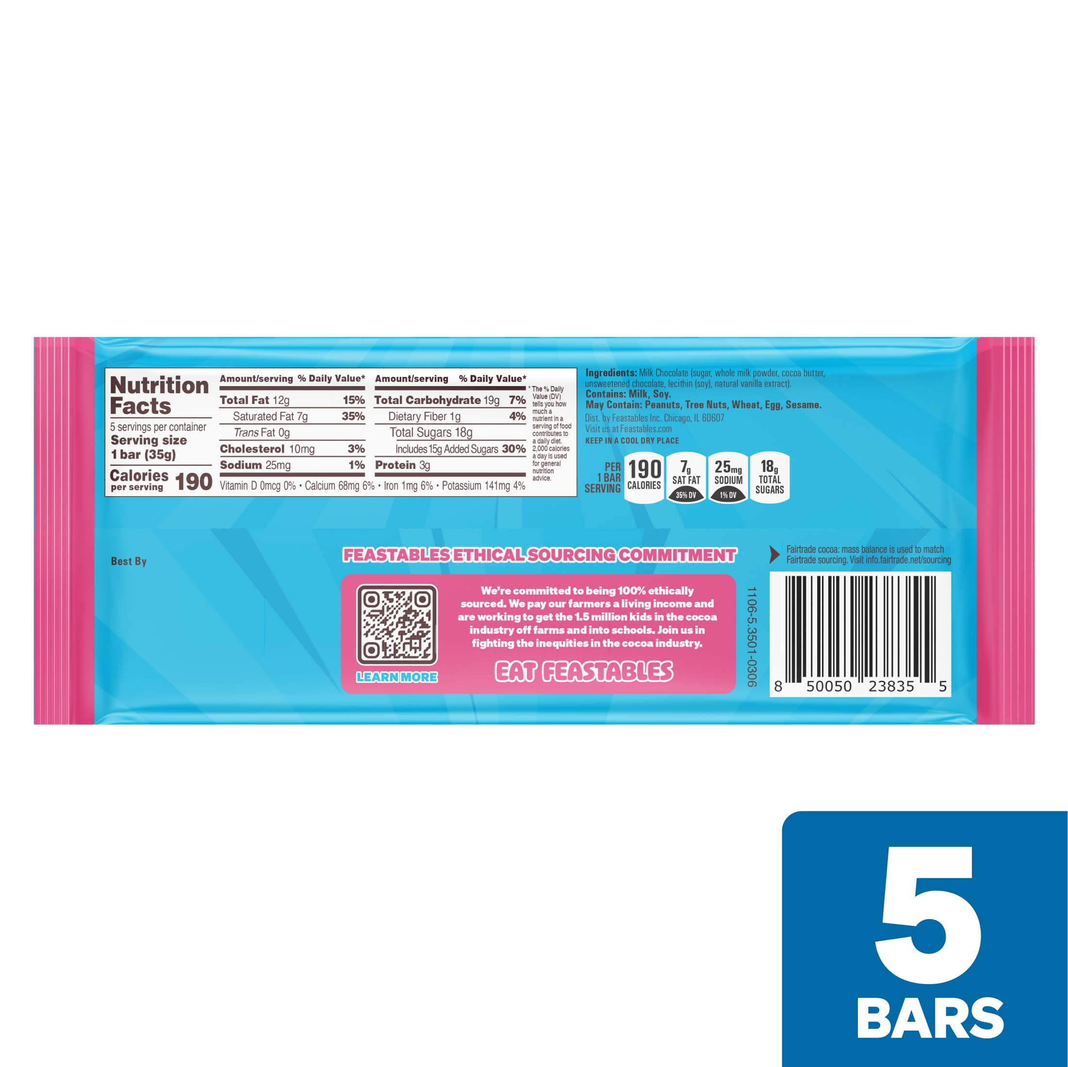Feastables MrBeast Milk Chocolate Chocolate Bar, Full Size Bar for Adults & Kids, Candy Bars, Snacks, Gifts, or Dessert, Sweet & Creamy Fairtrade Cocoa, 1.24 Oz Each, 24 Count
