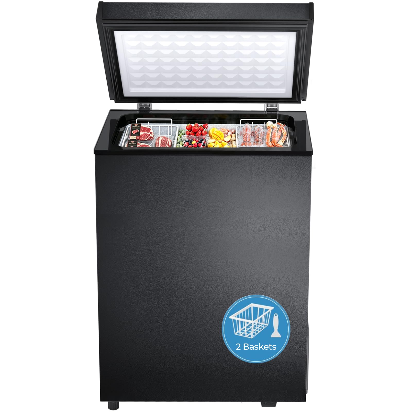 Kismile 2.8 Cubic Feet Chest Freezer with 2 Removable Basket Free Standing Top Open Door Compact Freezer with Adjustable Temperature for Home/Kitchen/Office/Bar